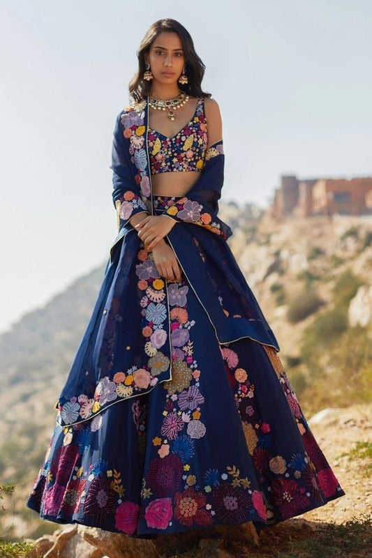 Satin Latest Blue Color lehenga choli