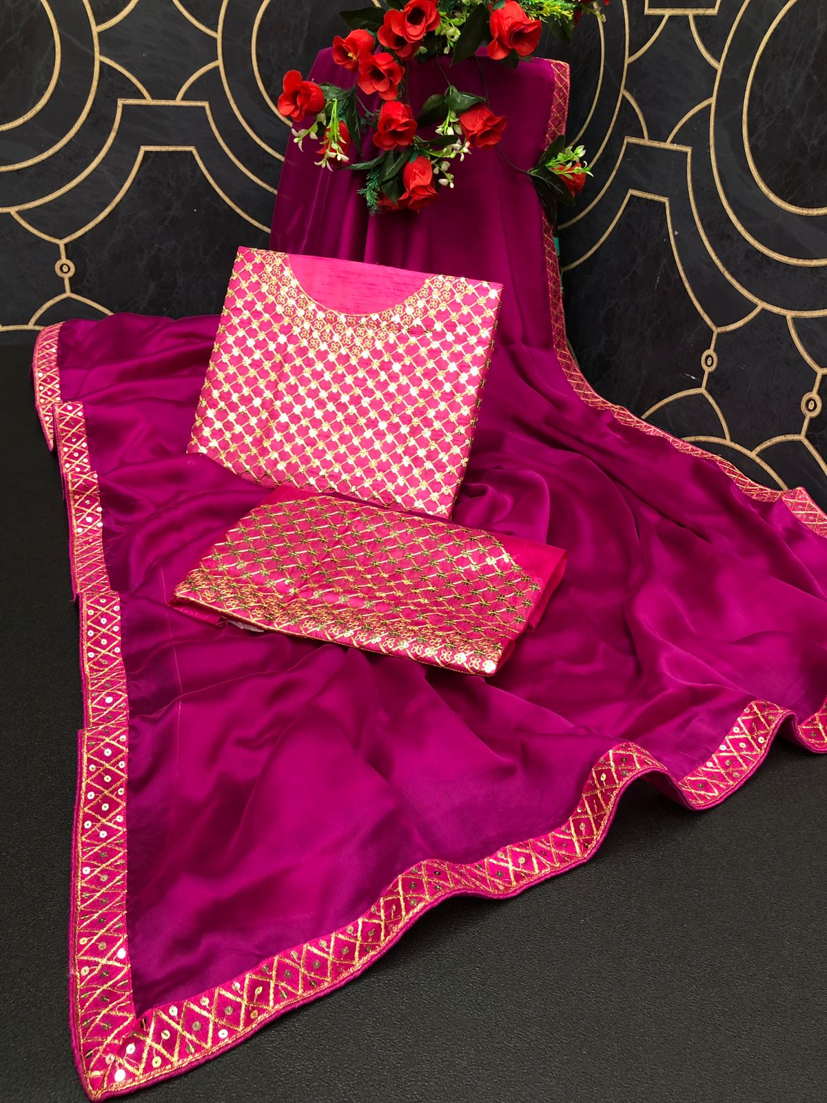 Gorgeous Rangoli Silk Sequence Embroidered Work Saree Blouse