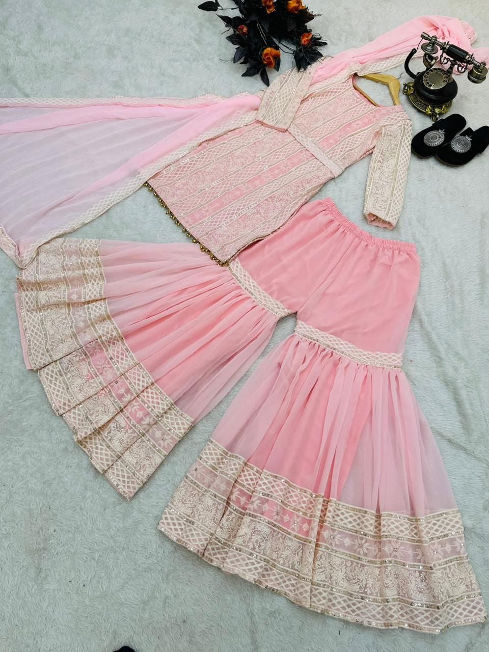 Party Wear Pink Sharara Salwar suit for women