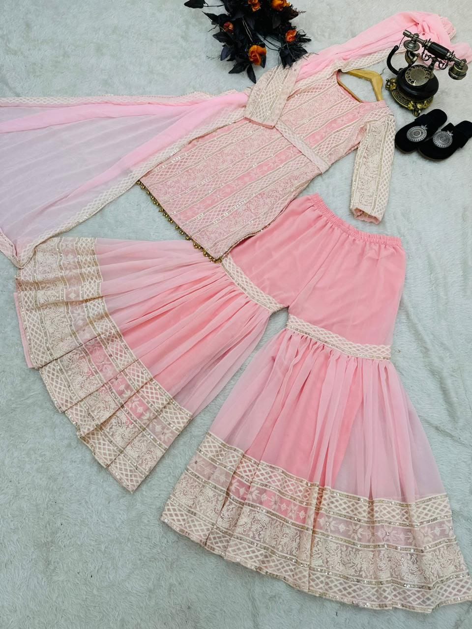 Party Wear Pink Sharara Salwar suit for women