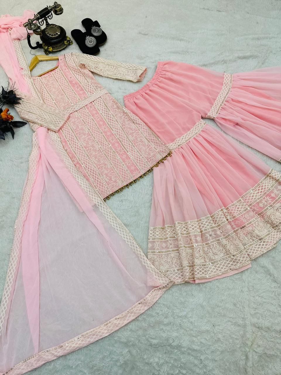 Party Wear Pink Sharara Salwar suit for women