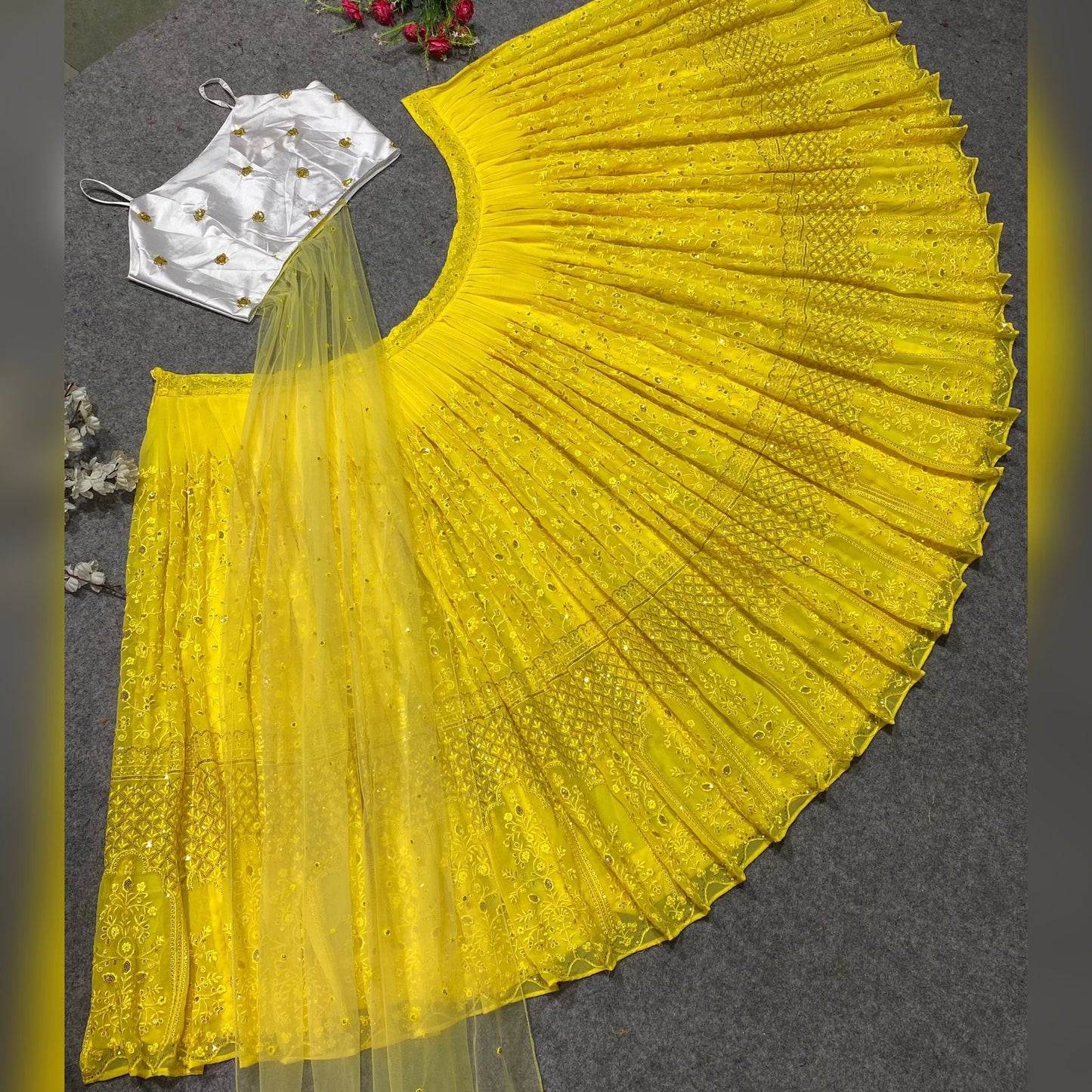 Yellow Designer Lehenga Choli Dupatta Set For Women