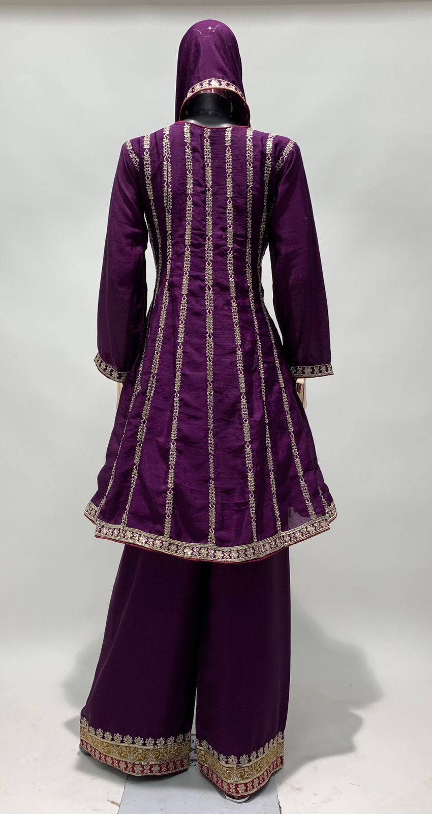 Purple Embroidery Anarkali With Pant Style Peplum Suit set