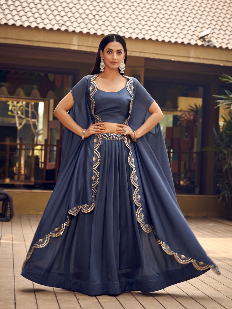 Party Wear Full Stitched Grey Lehenga With Shurg For women