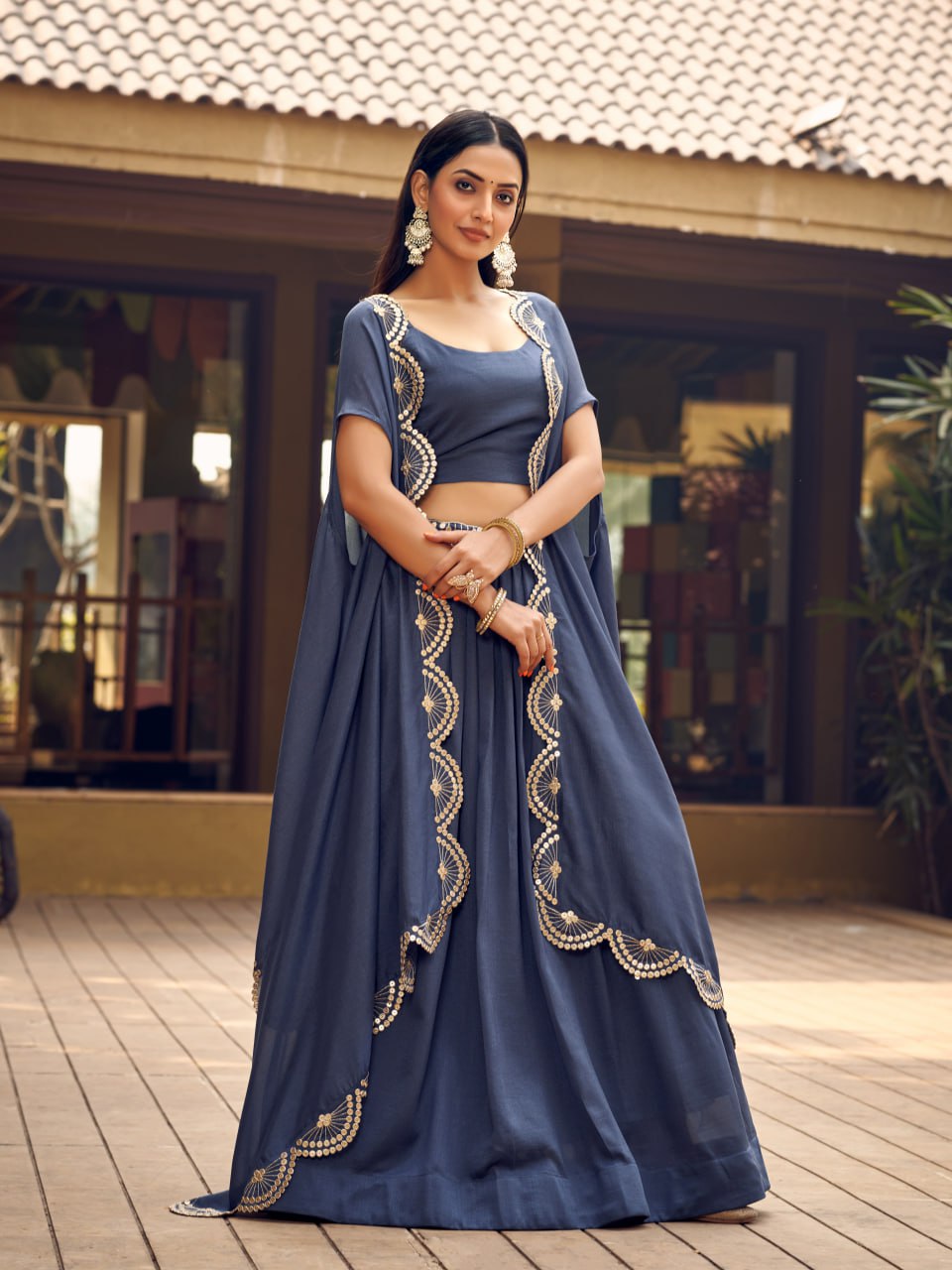 Party Wear Full Stitched Grey Lehenga With Shurg For women