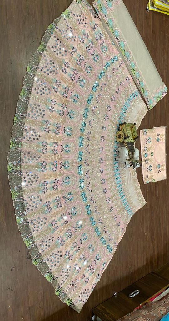 Wedding Wear 4 Meter Flare Real Mirror Embroidery Sequins work Lehenga with Cancan