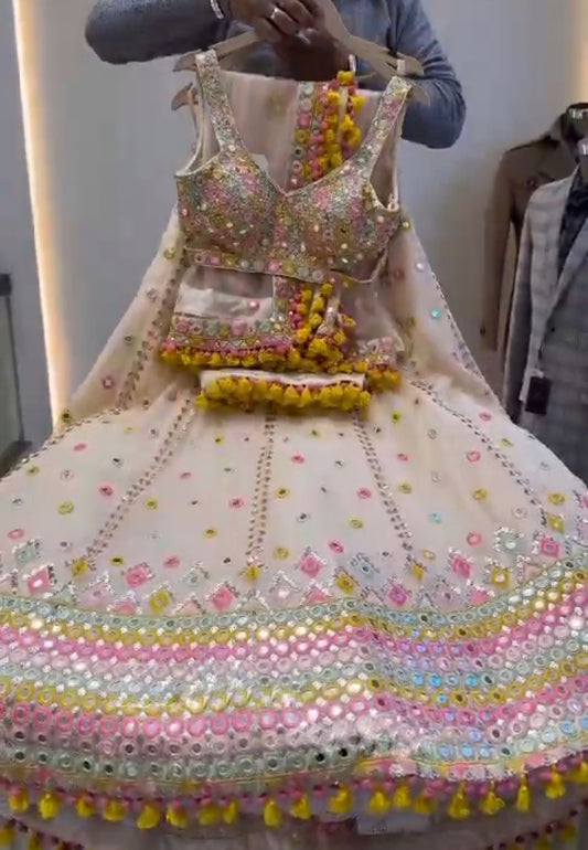 Cream Color Wedding Designer lehenga with ken ken