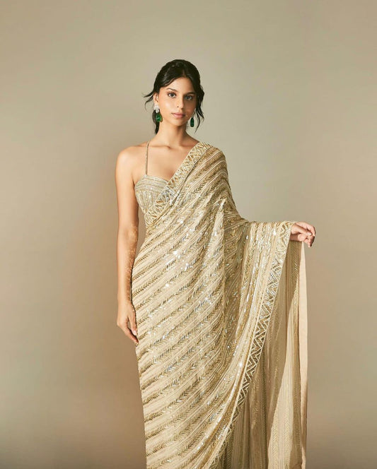 Bollywood Style Dual Sequence Work Saree With Work Blouse