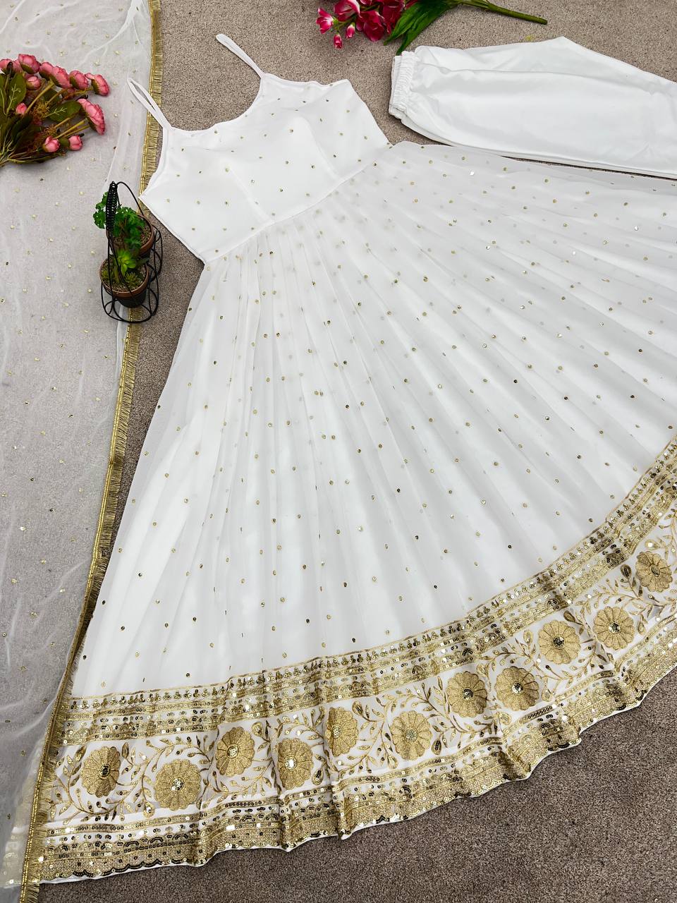 Schiffli Indo Era Off- White Embroidered Anarkali Dress With Dupatta Set at  Rs 2110 in Surat