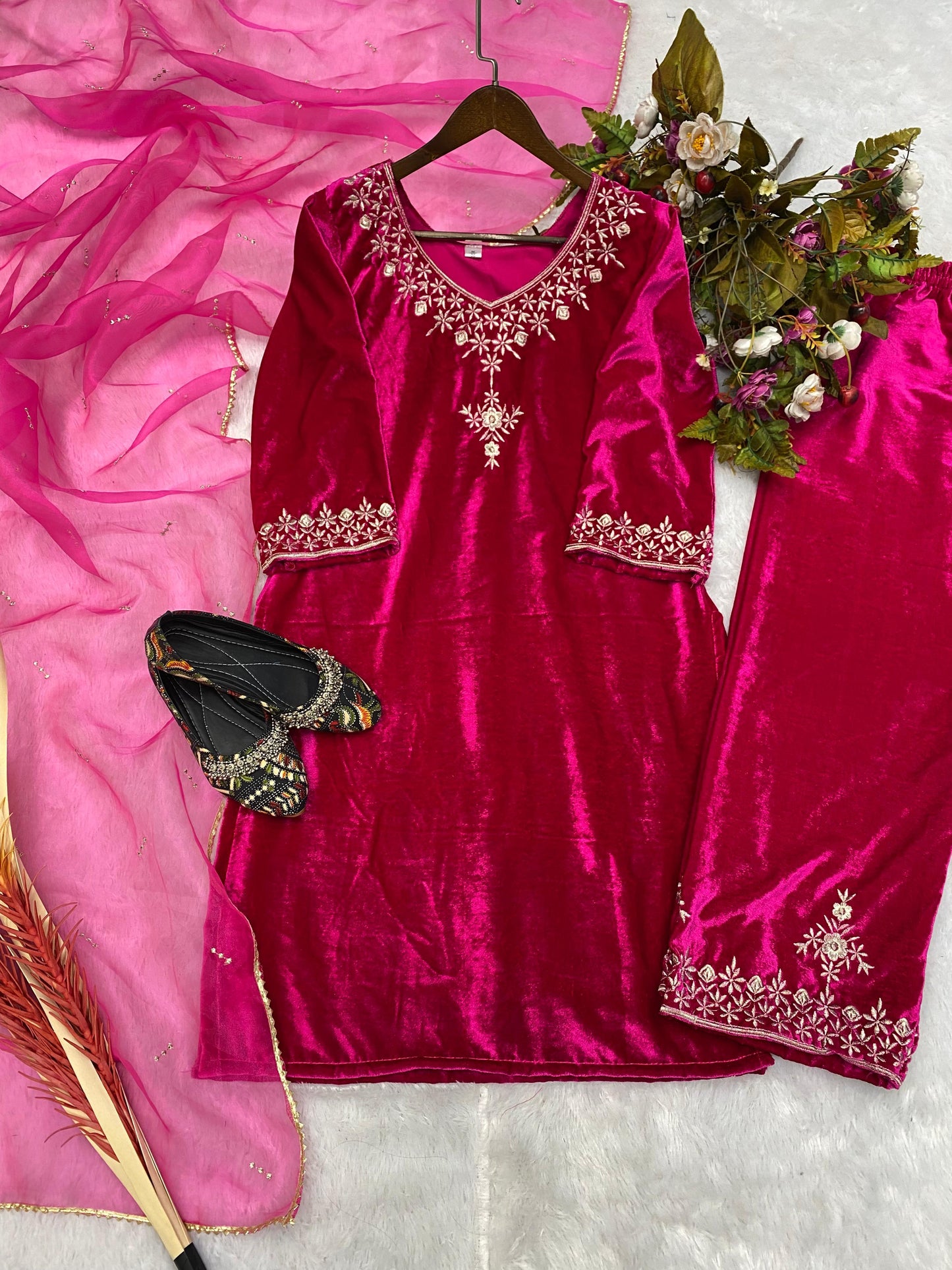 Rani Color Velvet Salwar Suit For Women