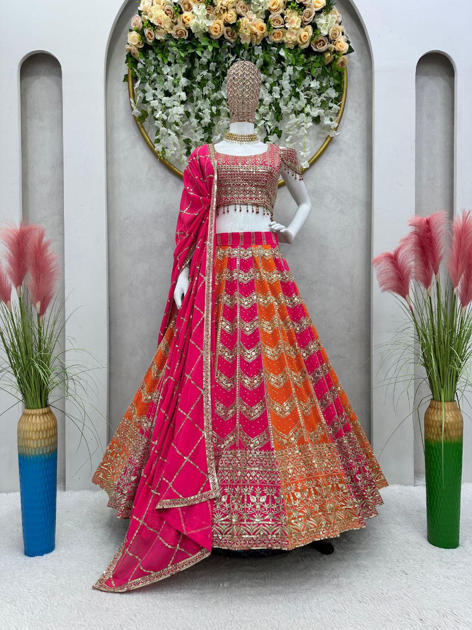 Designer Orange color Georgette Lehenga Choli for wedding