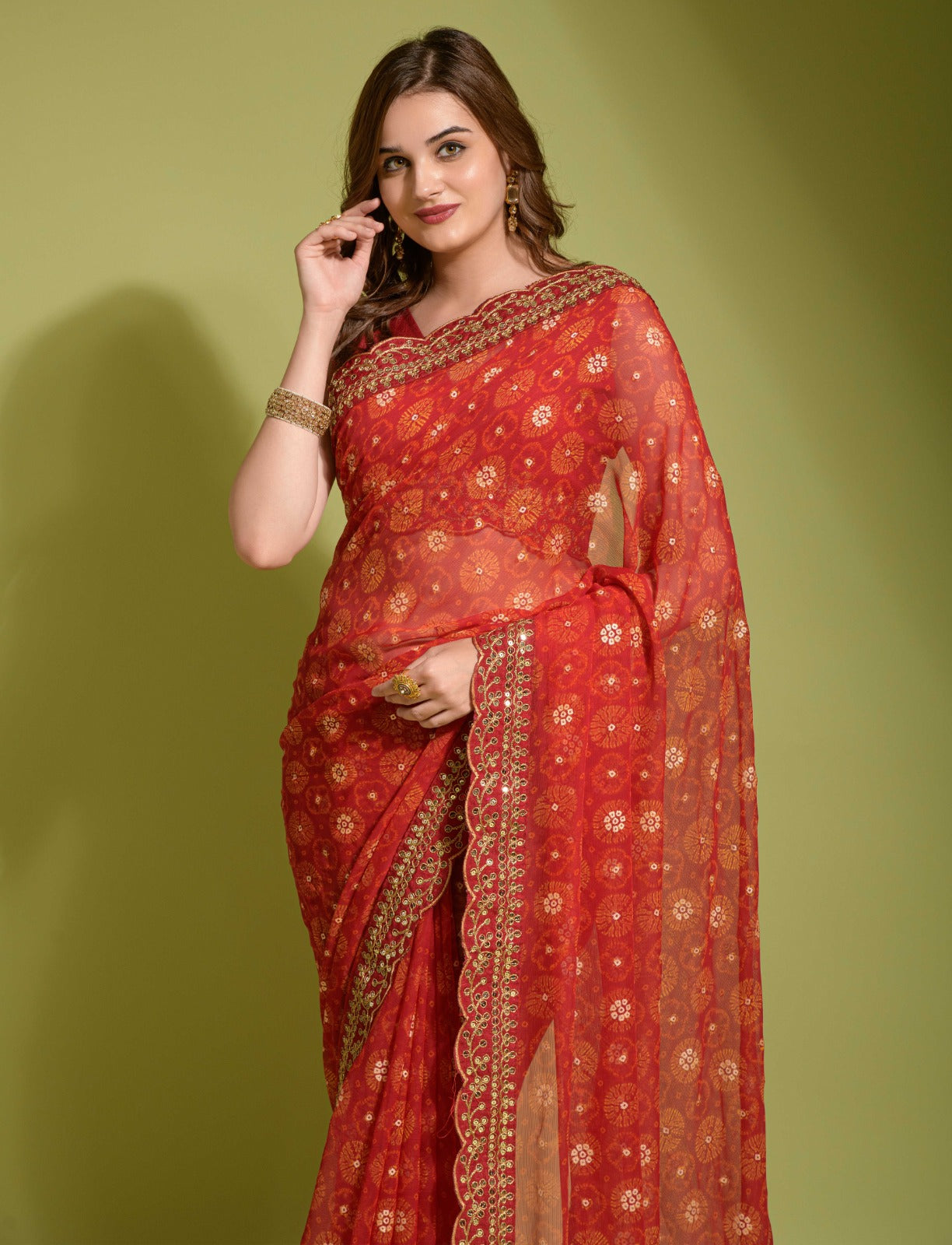 Party Wear Georgette Print and embroidery work Saree with blouse