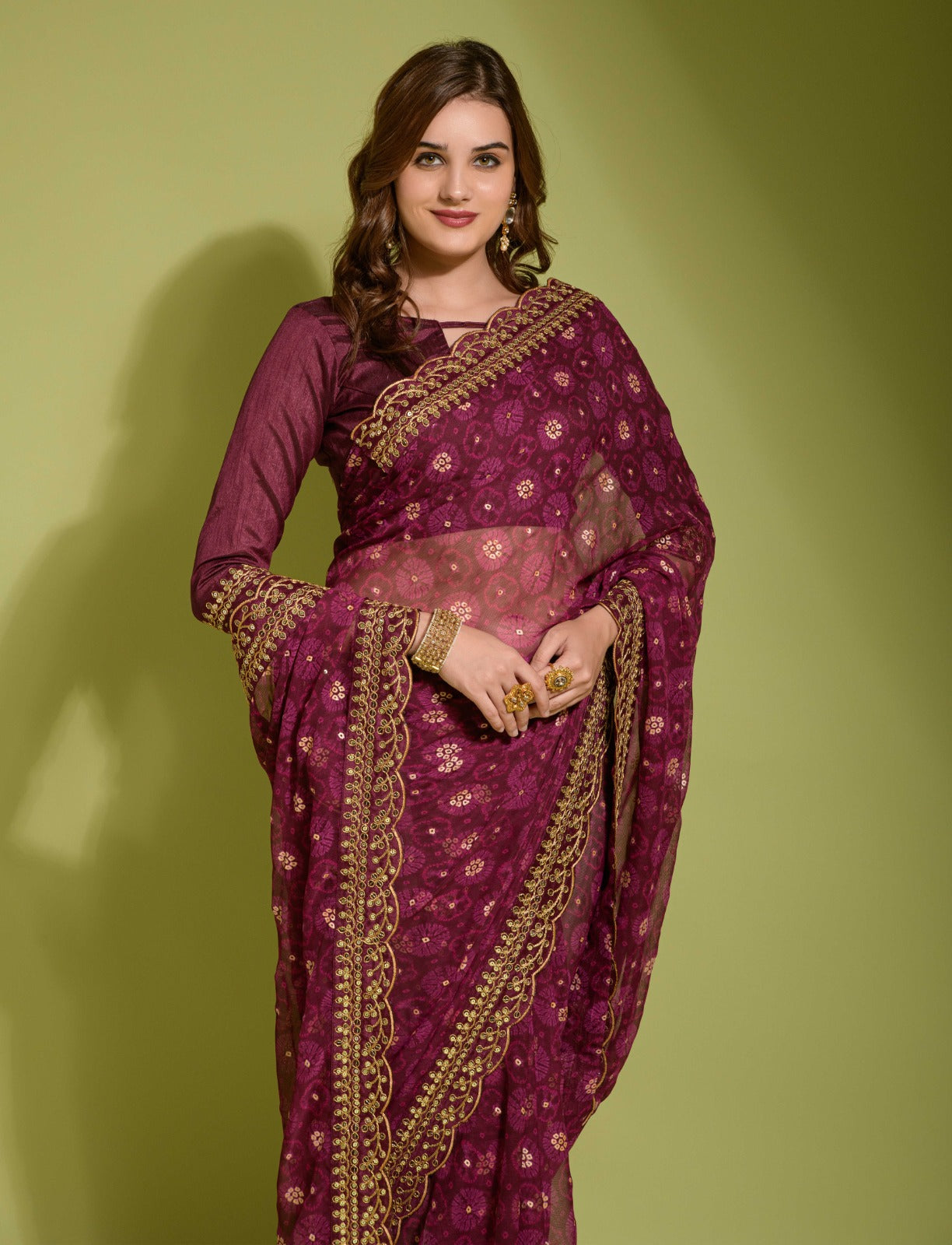 Party Wear Georgette Print and embroidery work Saree with blouse