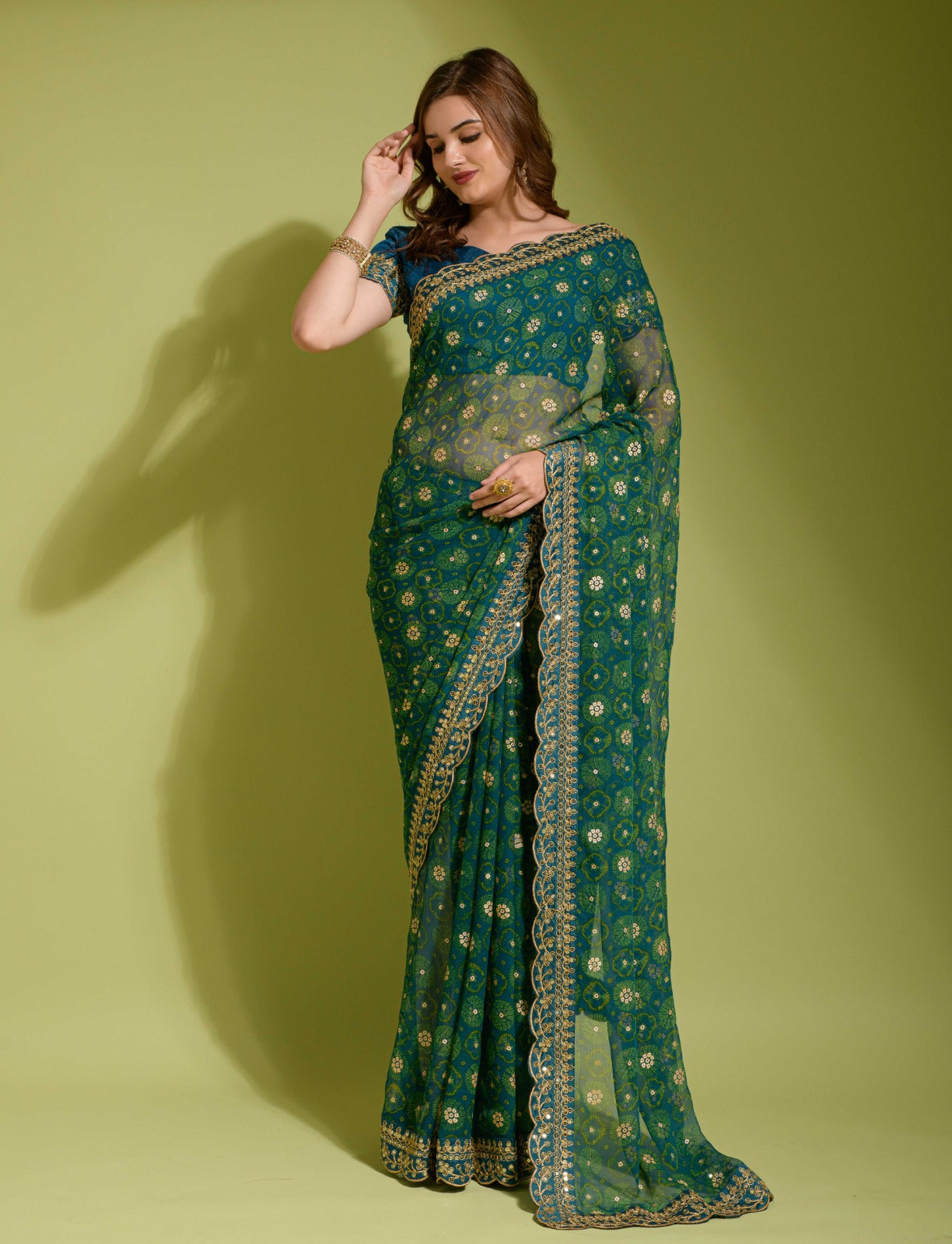 Party Wear Georgette Print and embroidery work Saree with blouse