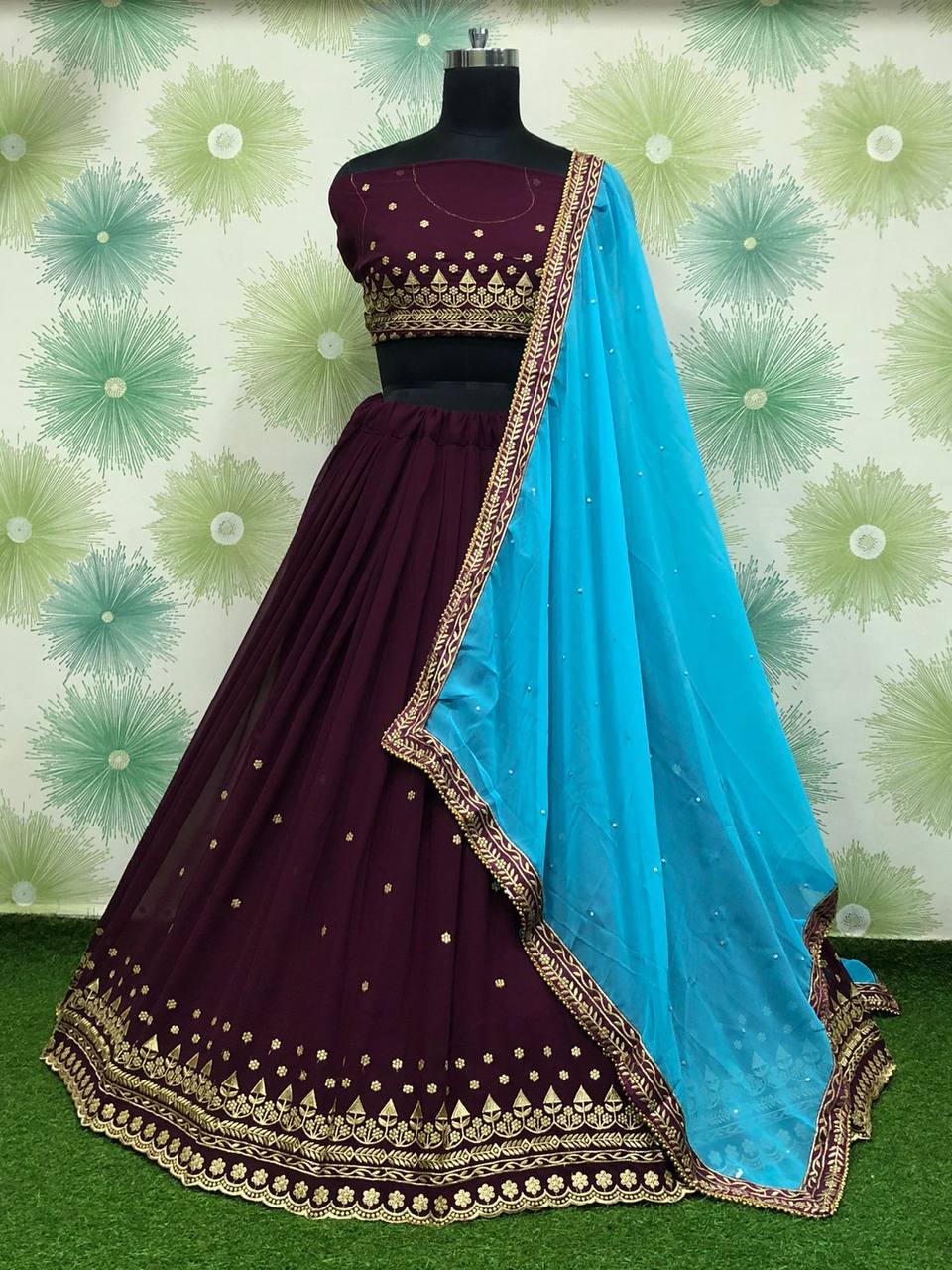 Blue Color Embroidery Lehenga Choli For Women