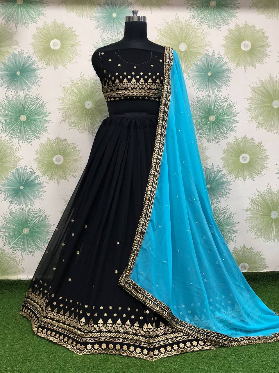 Blue Color Embroidery Lehenga Choli For Women