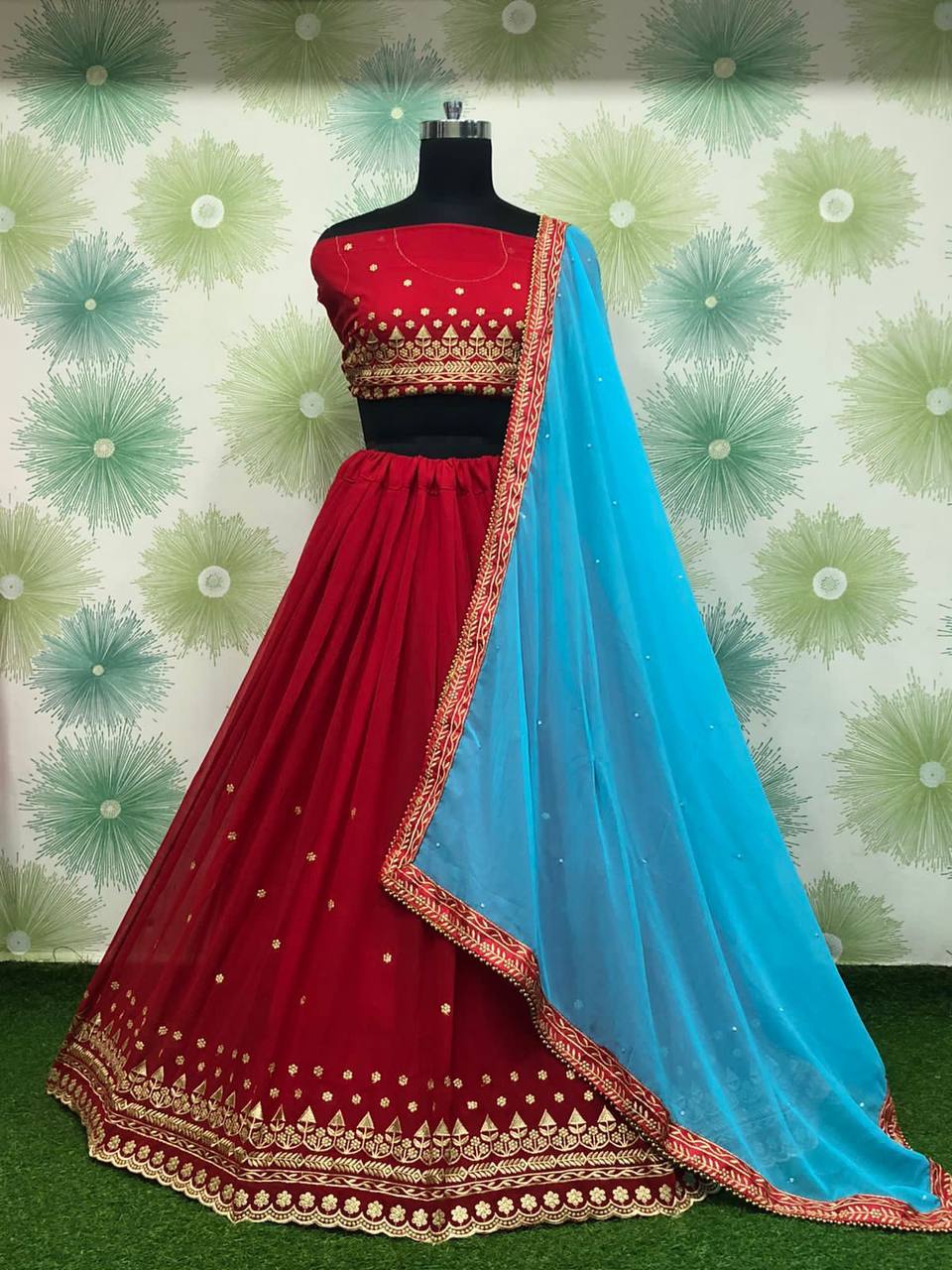 Blue Color Embroidery Lehenga Choli For Women