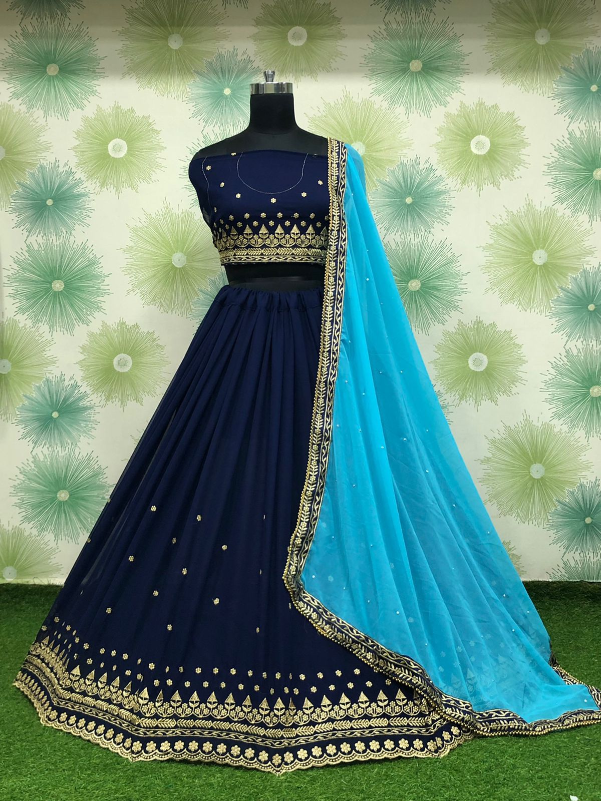 Blue Color Embroidery Lehenga Choli For Women