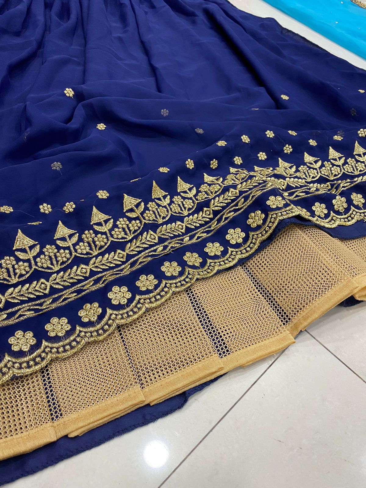 Blue Color Embroidery Lehenga Choli For Women