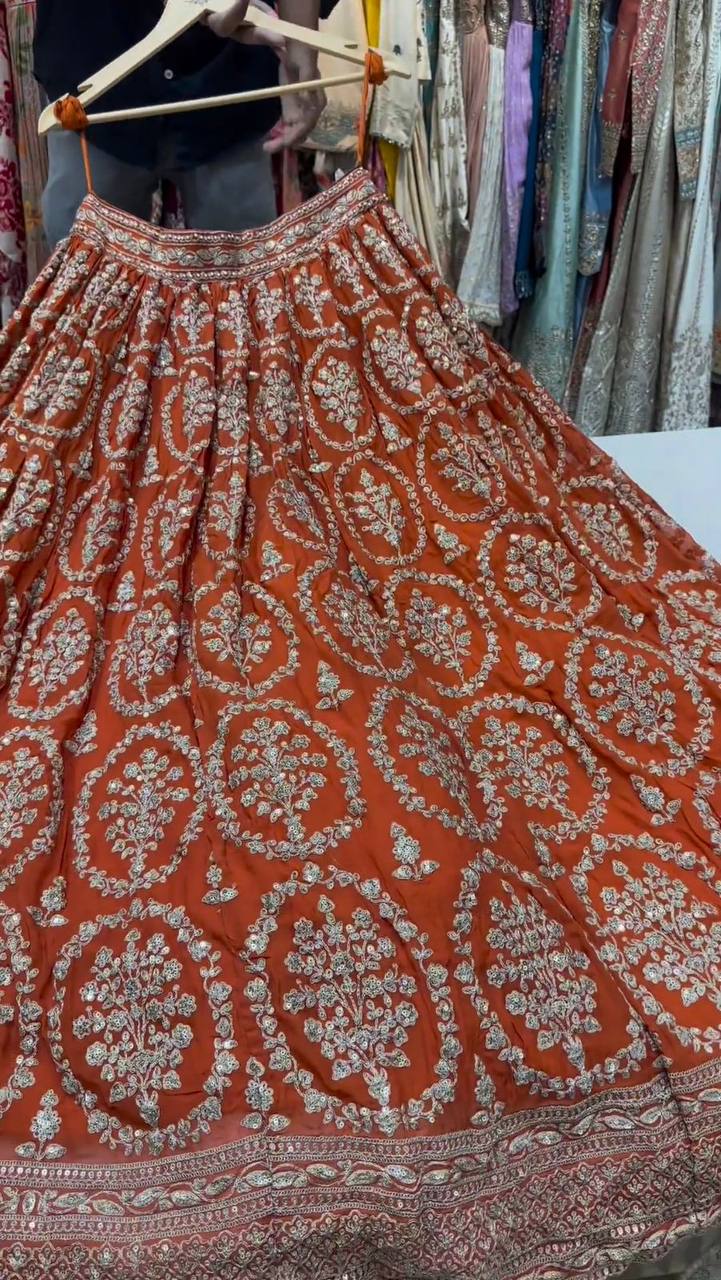 Wedding Wear Georgette Orange Lehenga Choli For Women