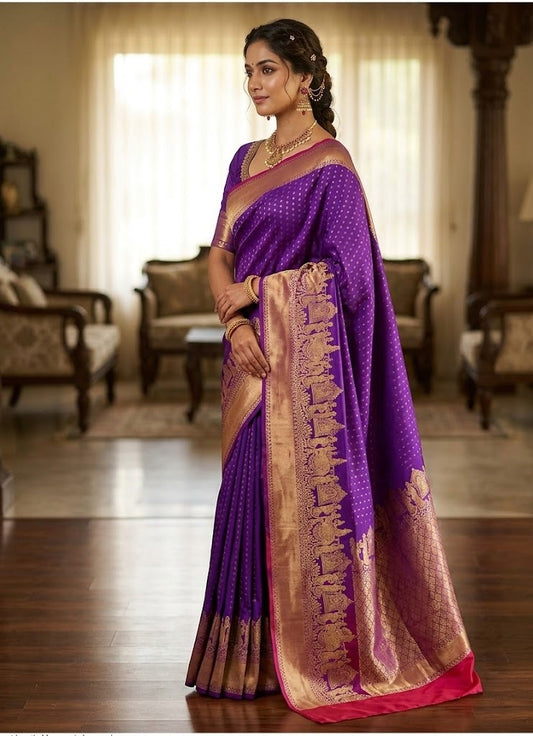 Lichi Silk Saree Jacquard Work