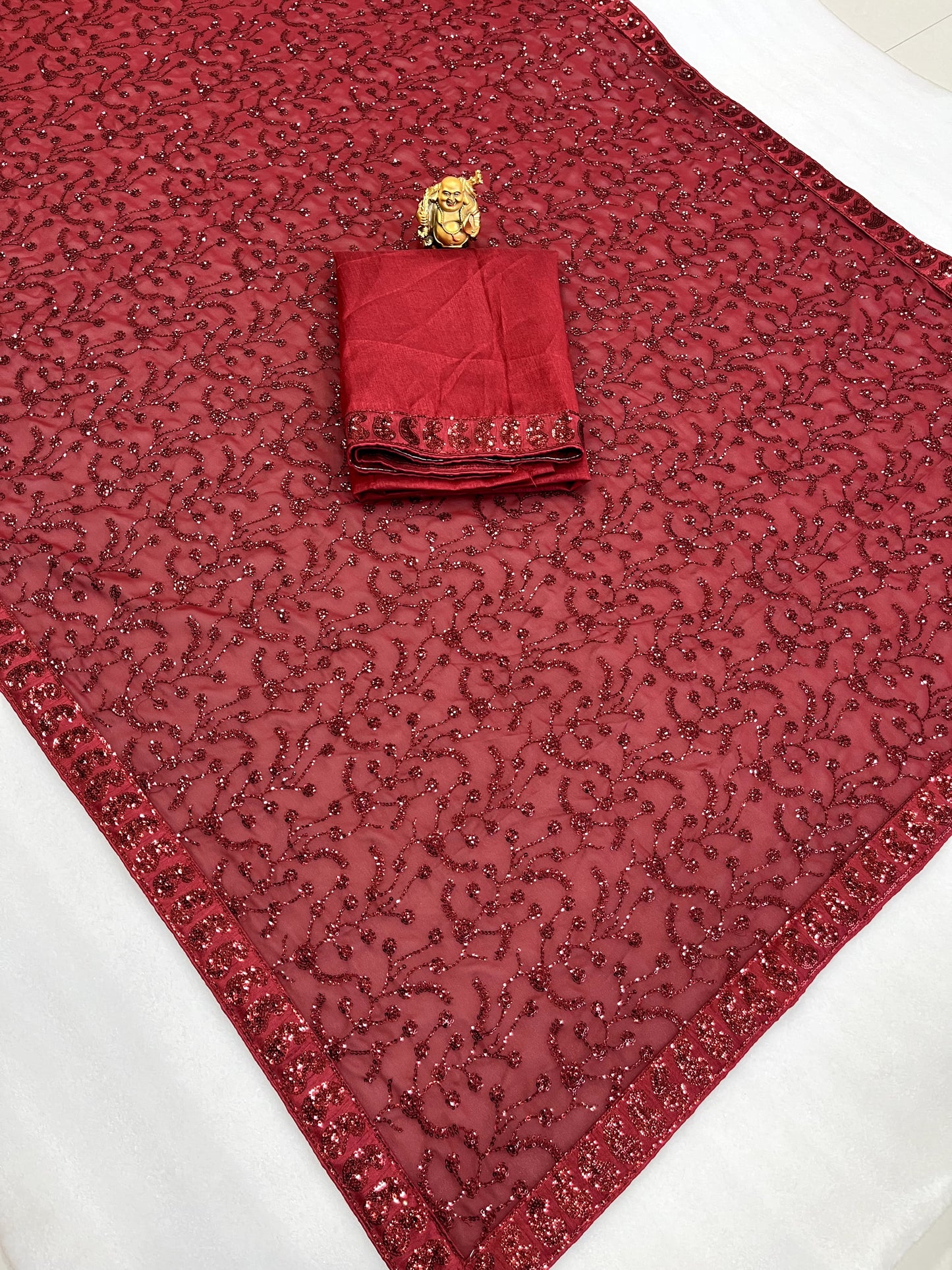 Maroon Georgette Embroidery Saree with blouse