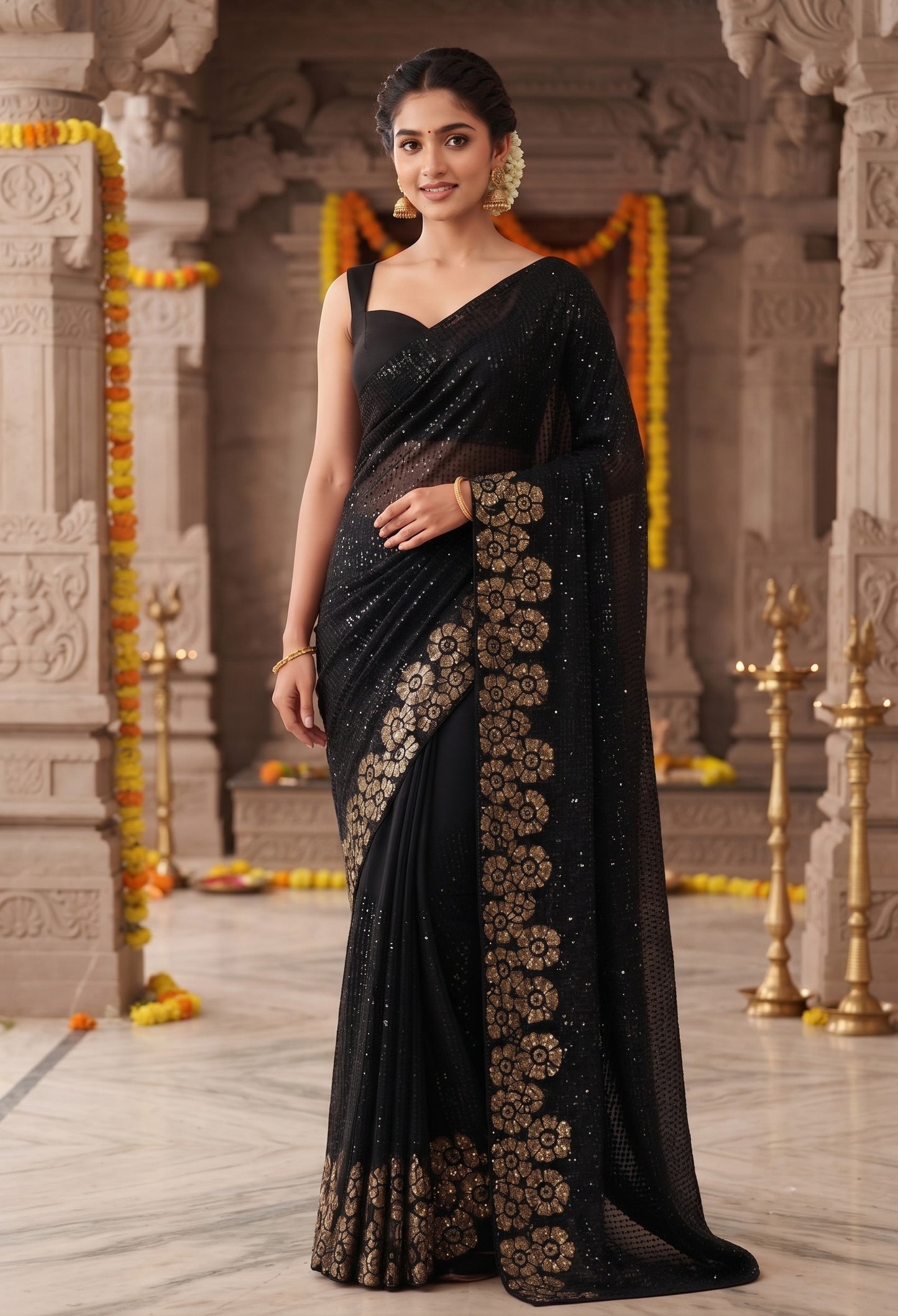 Heavy 60 Gram Georgette Sequins Work Saree