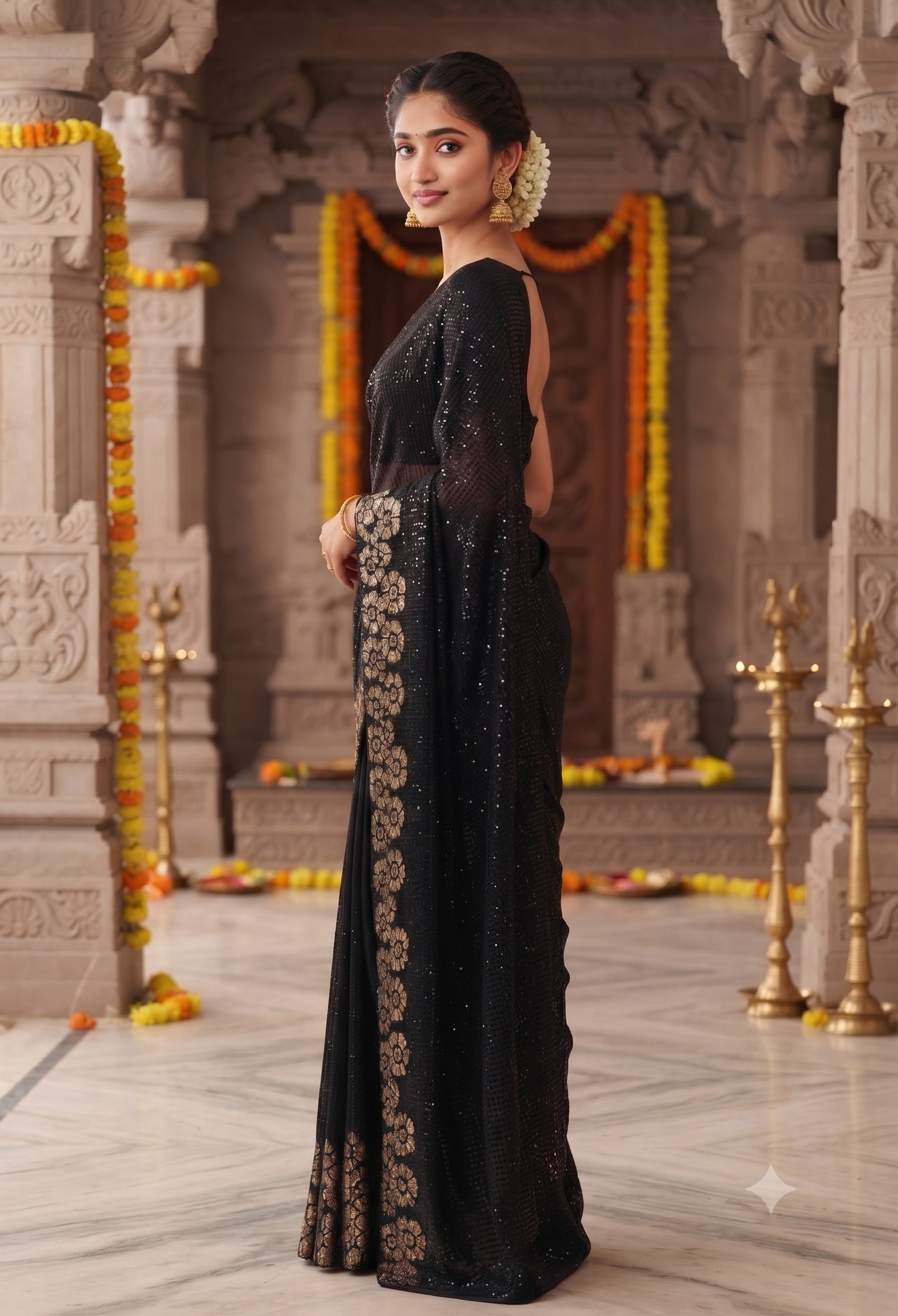 Heavy 60 Gram Georgette Sequins Work Saree