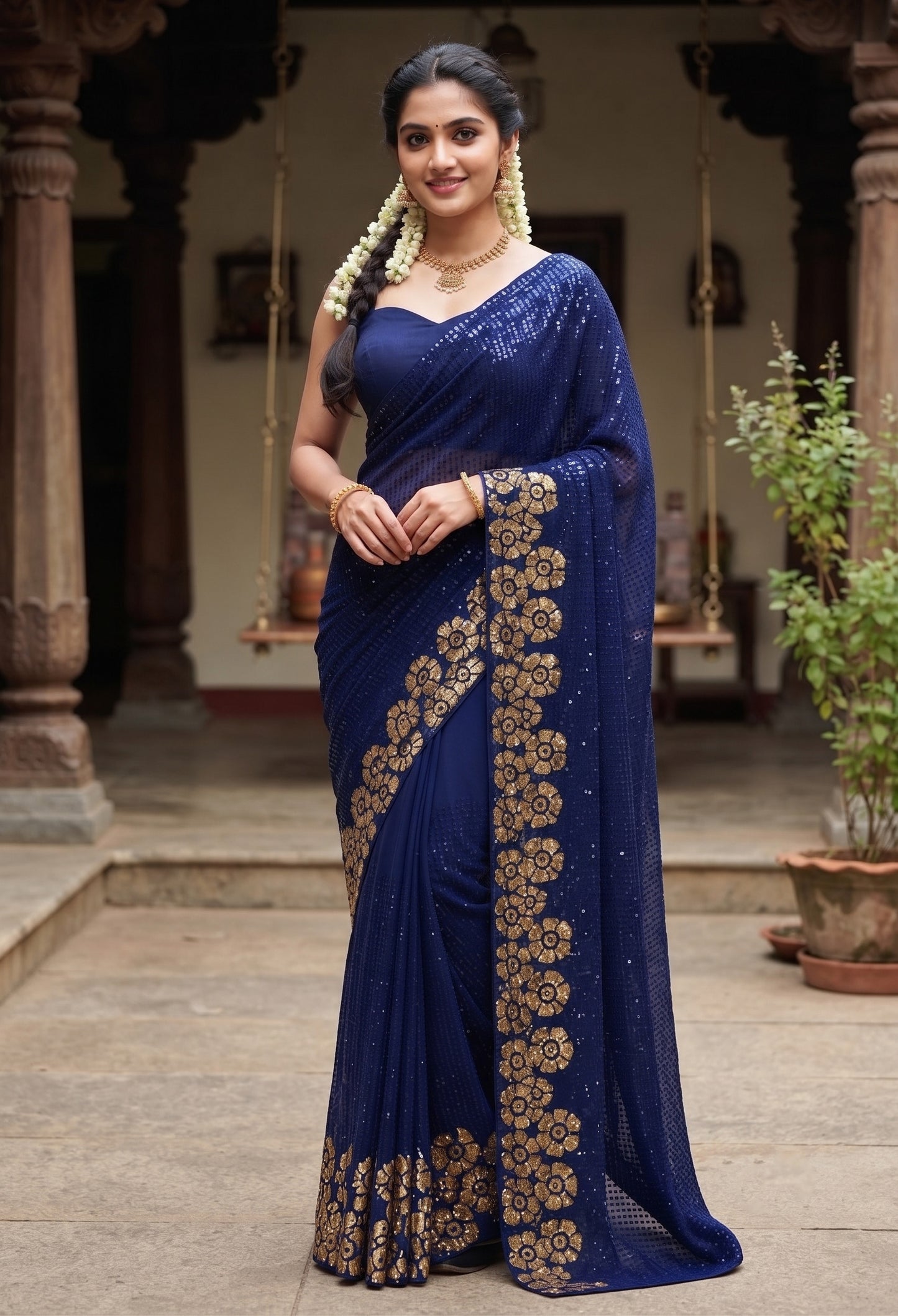 Heavy 60 Gram Georgette Sequins Work Saree