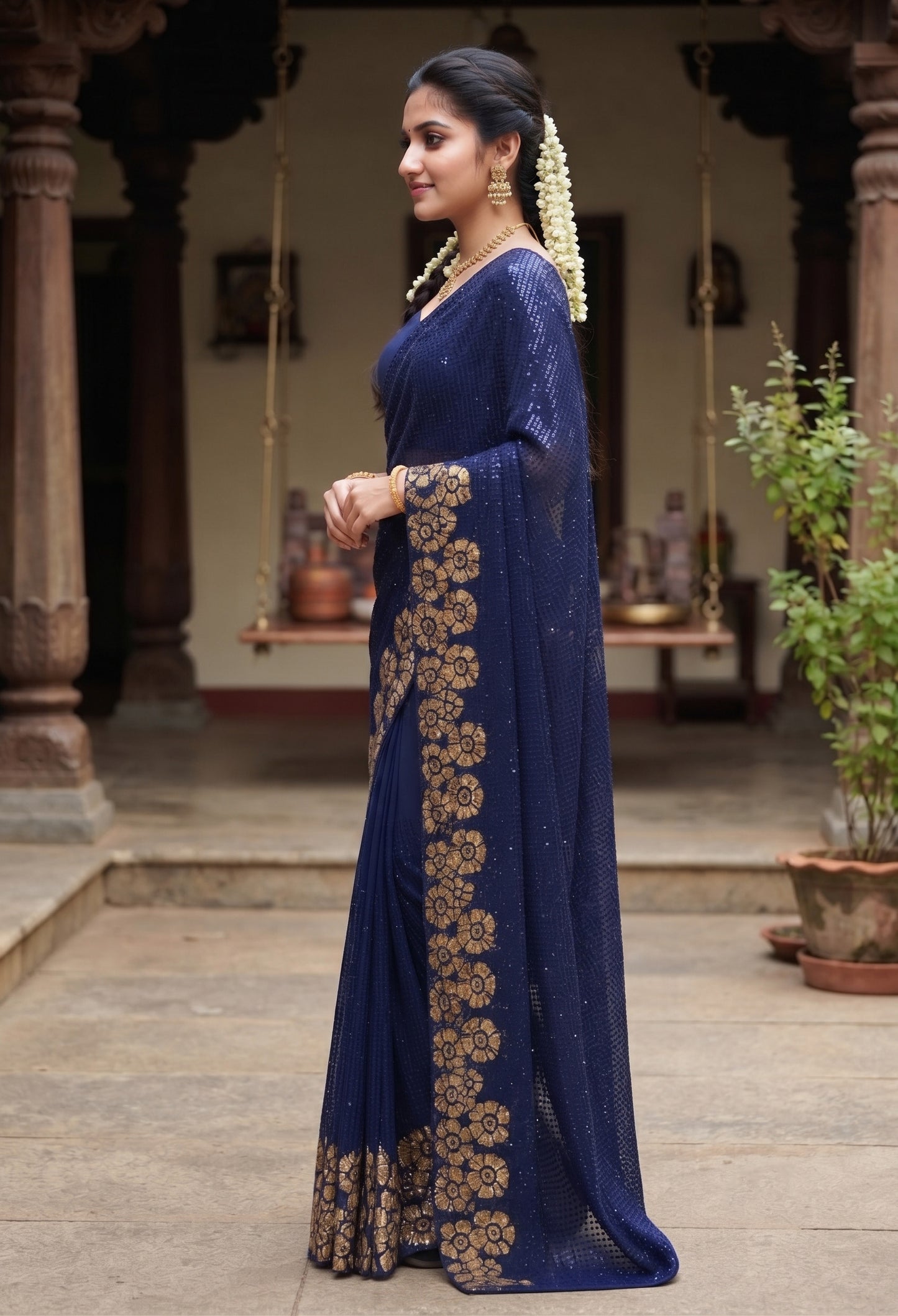 Heavy 60 Gram Georgette Sequins Work Saree