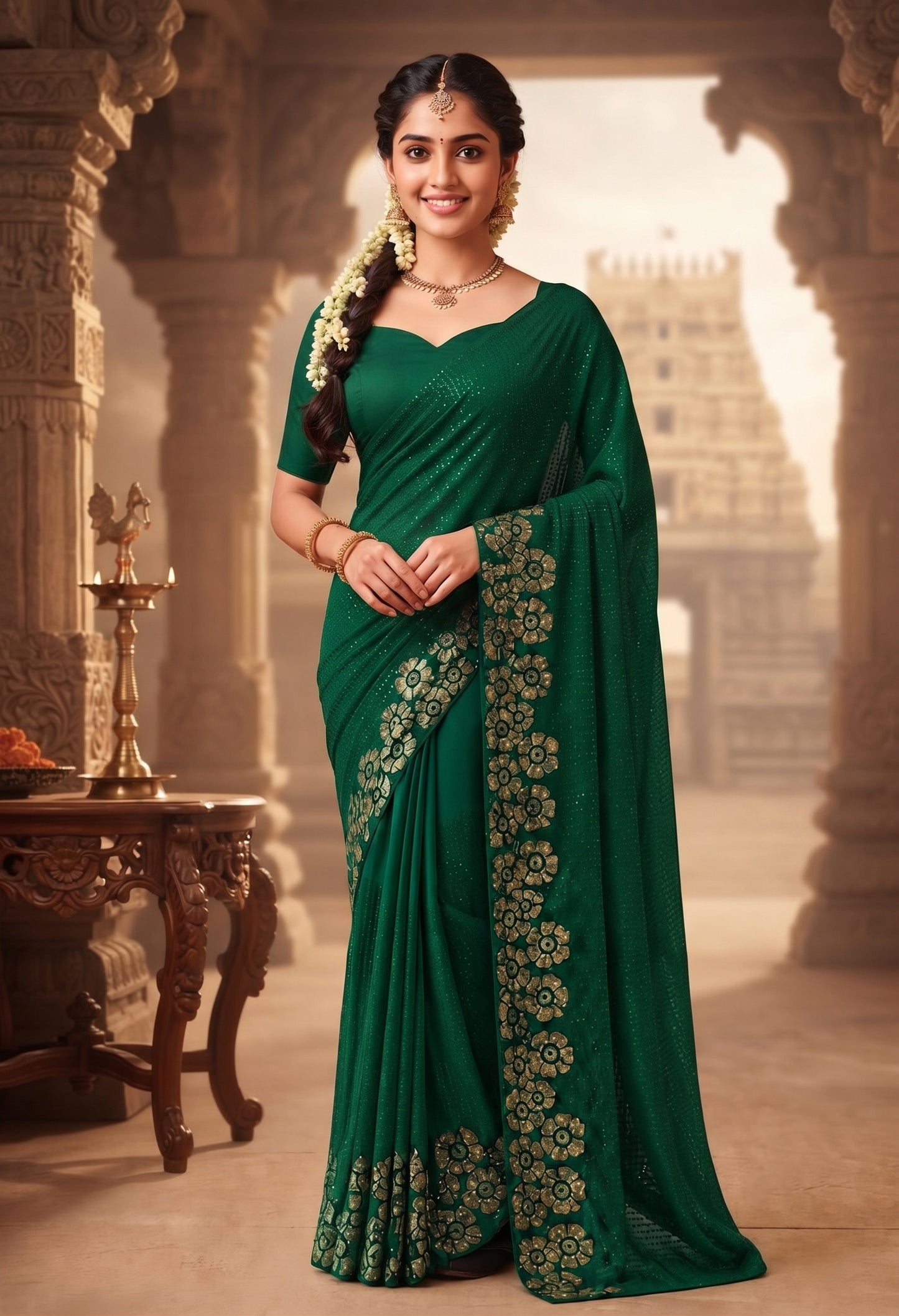 Heavy 60 Gram Georgette Sequins Work Saree