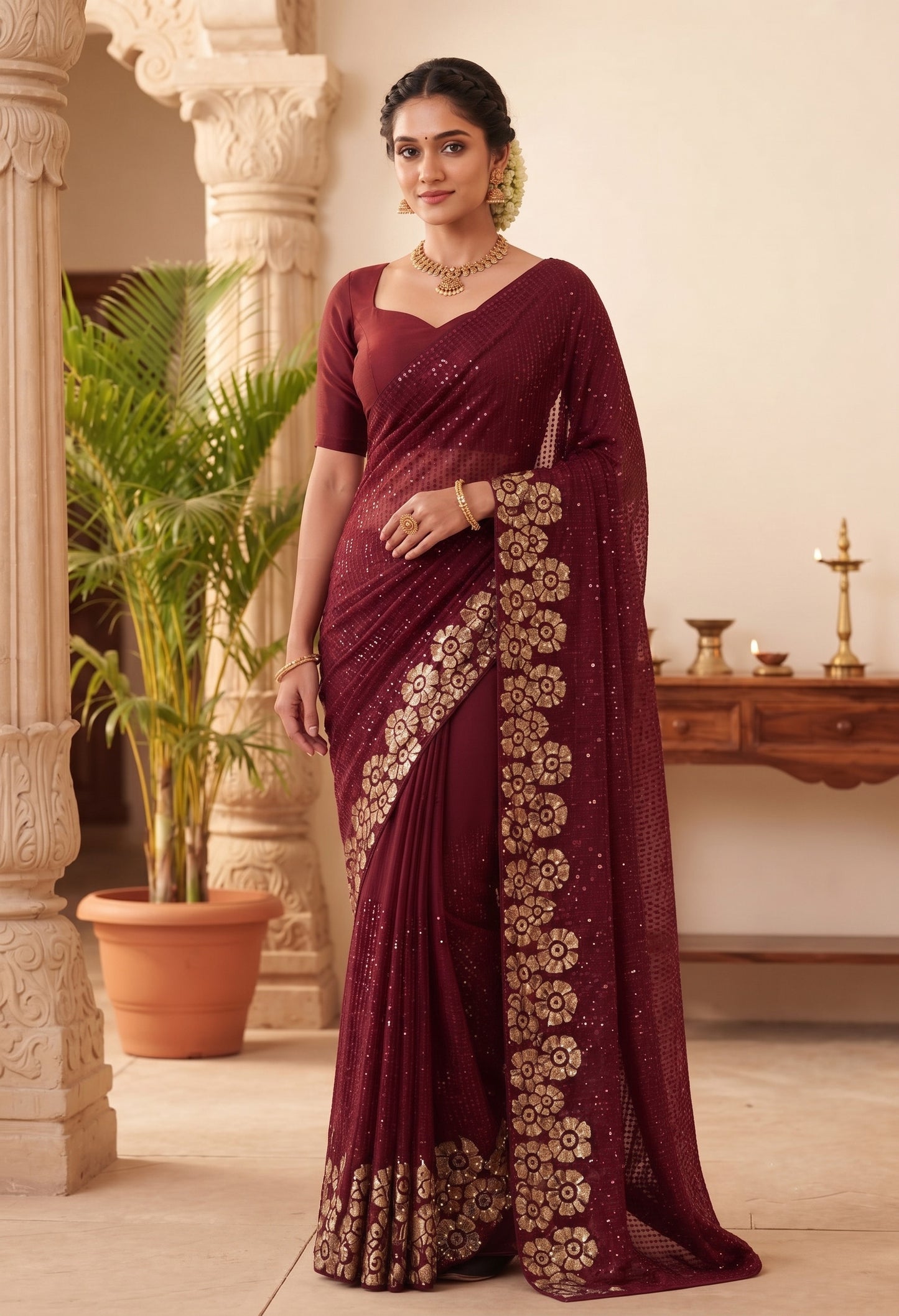 Heavy 60 Gram Georgette Sequins Work Saree