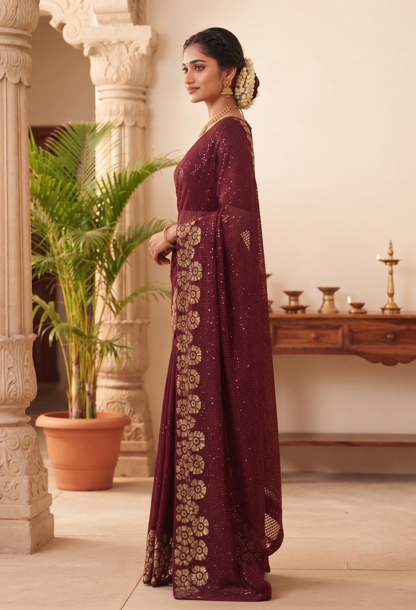 Heavy 60 Gram Georgette Sequins Work Saree
