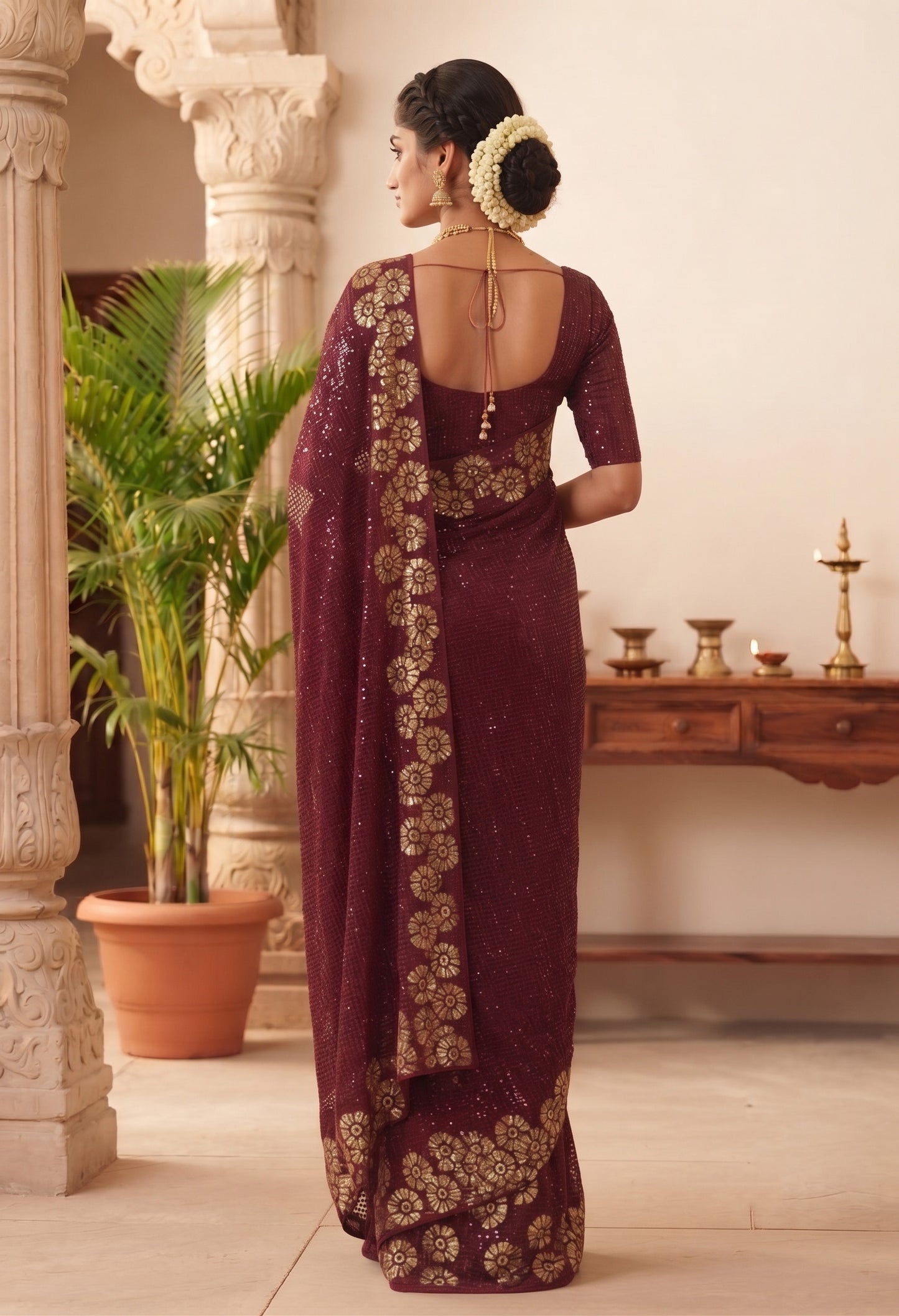 Heavy 60 Gram Georgette Sequins Work Saree