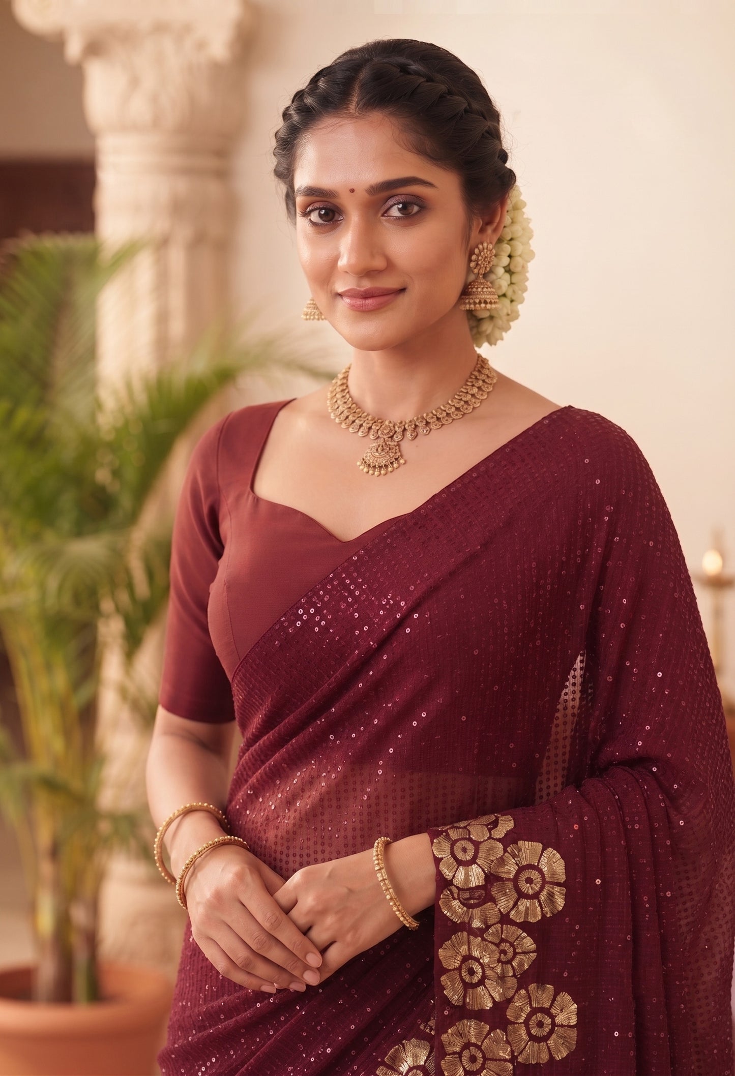 Heavy 60 Gram Georgette Sequins Work Saree