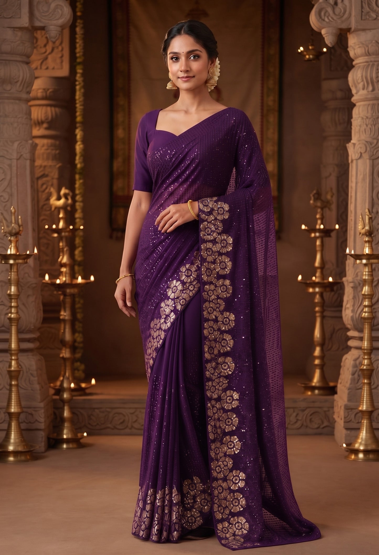 Heavy 60 Gram Georgette Sequins Work Saree
