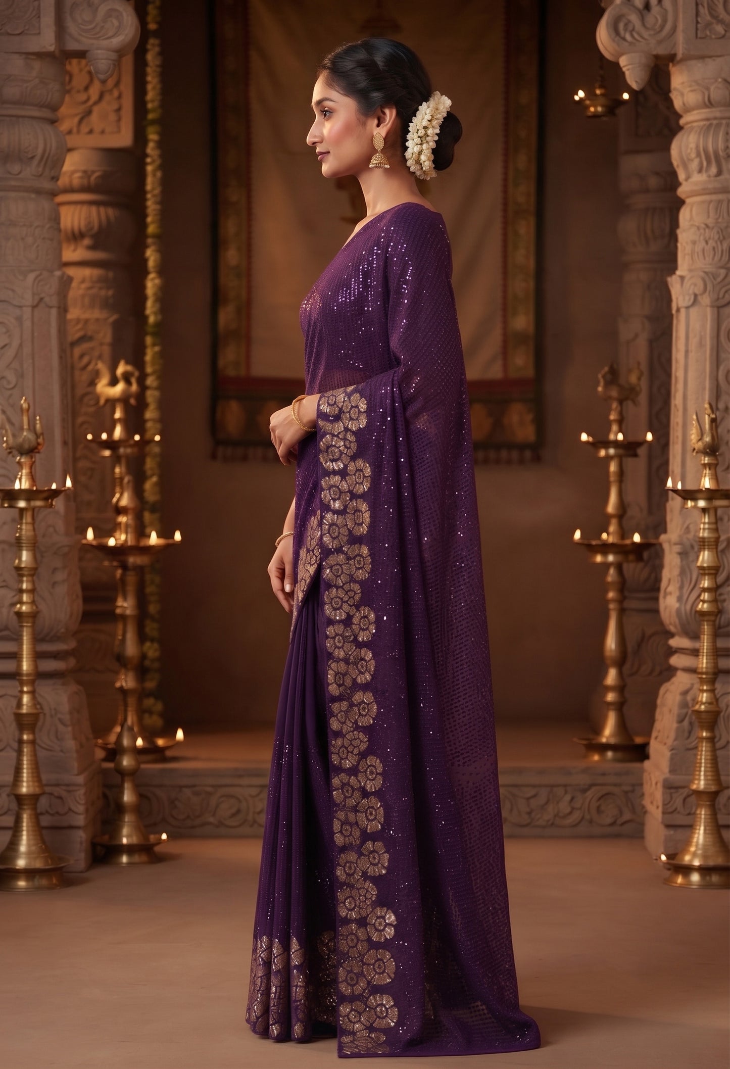 Heavy 60 Gram Georgette Sequins Work Saree