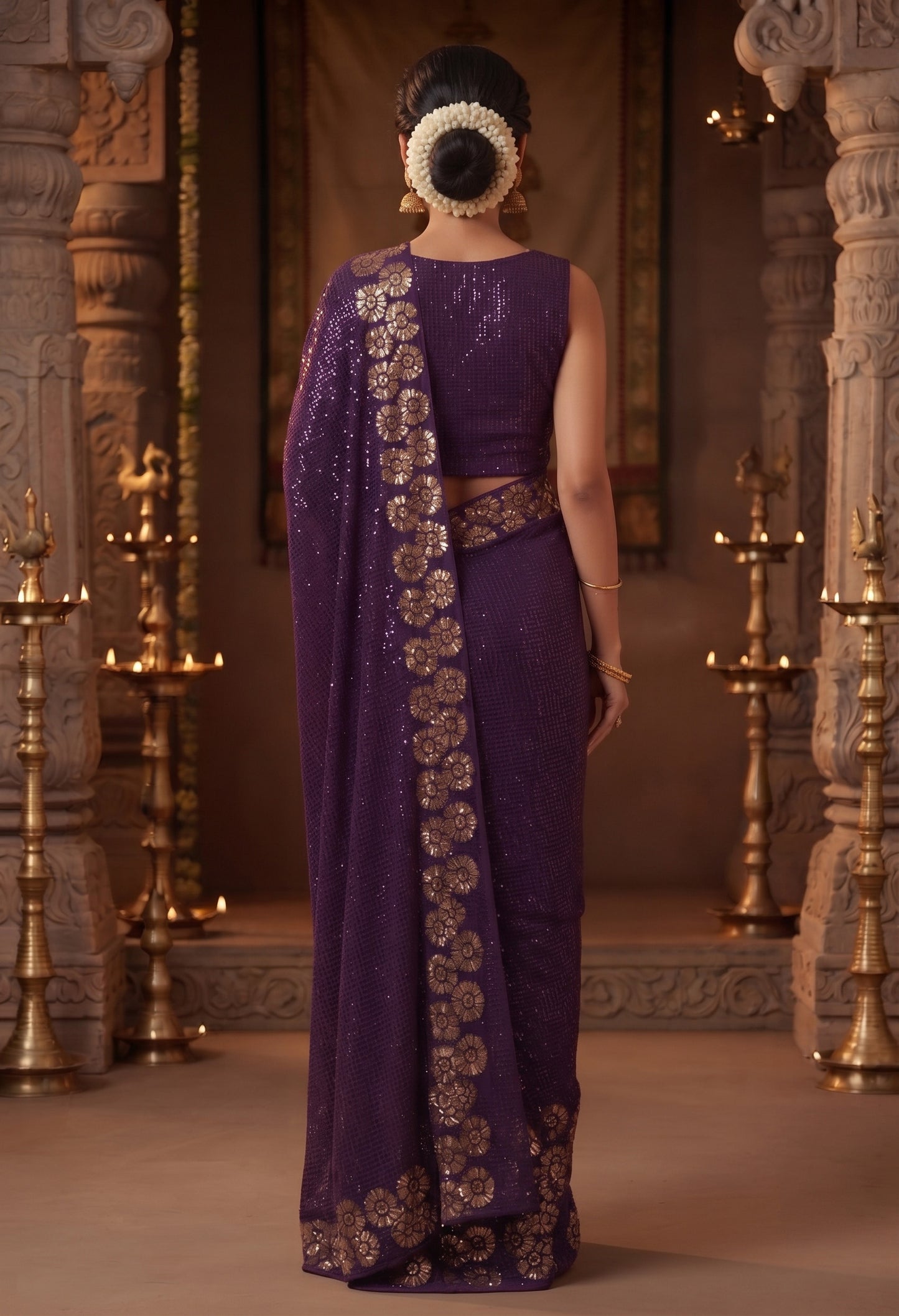Heavy 60 Gram Georgette Sequins Work Saree