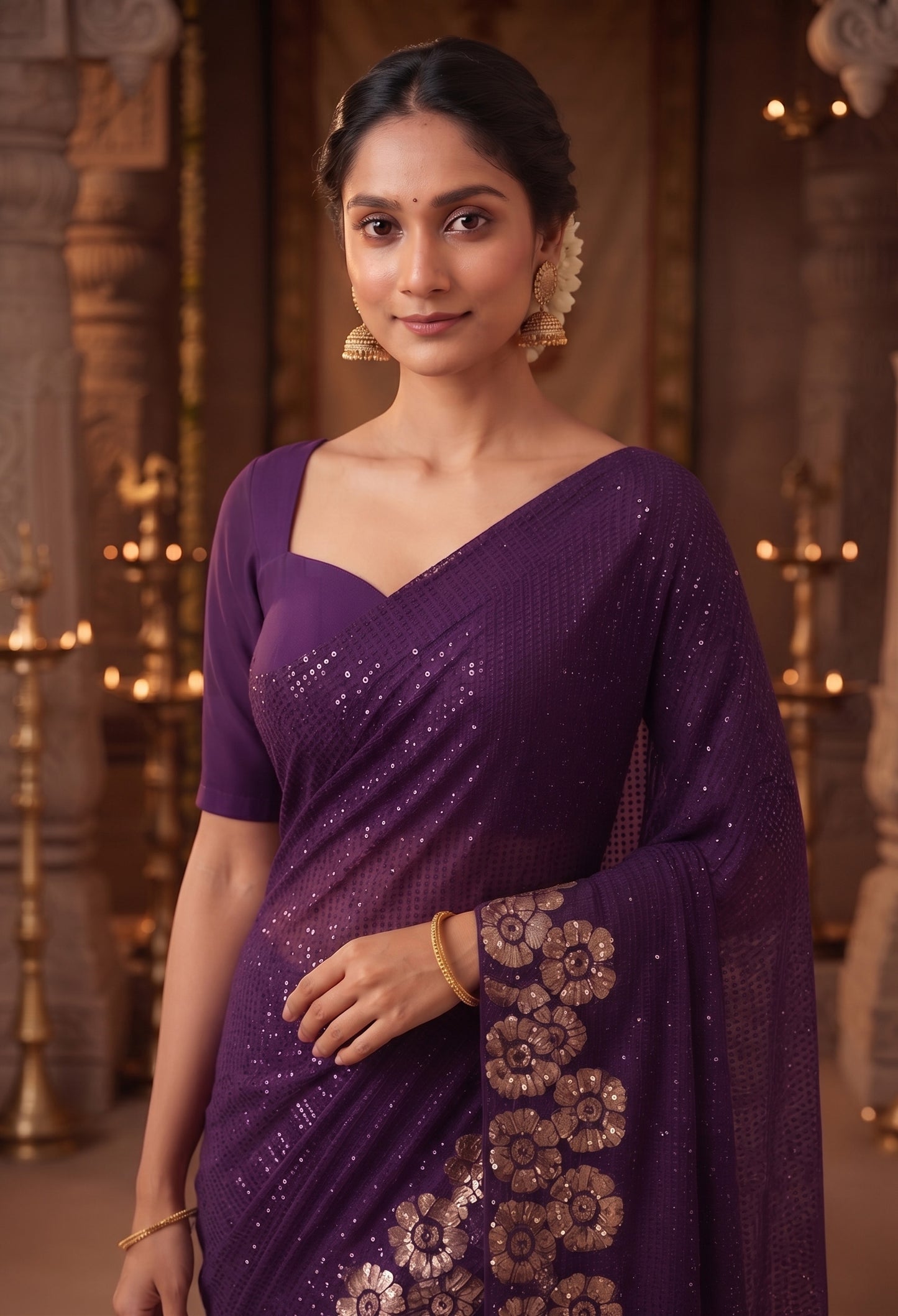 Heavy 60 Gram Georgette Sequins Work Saree