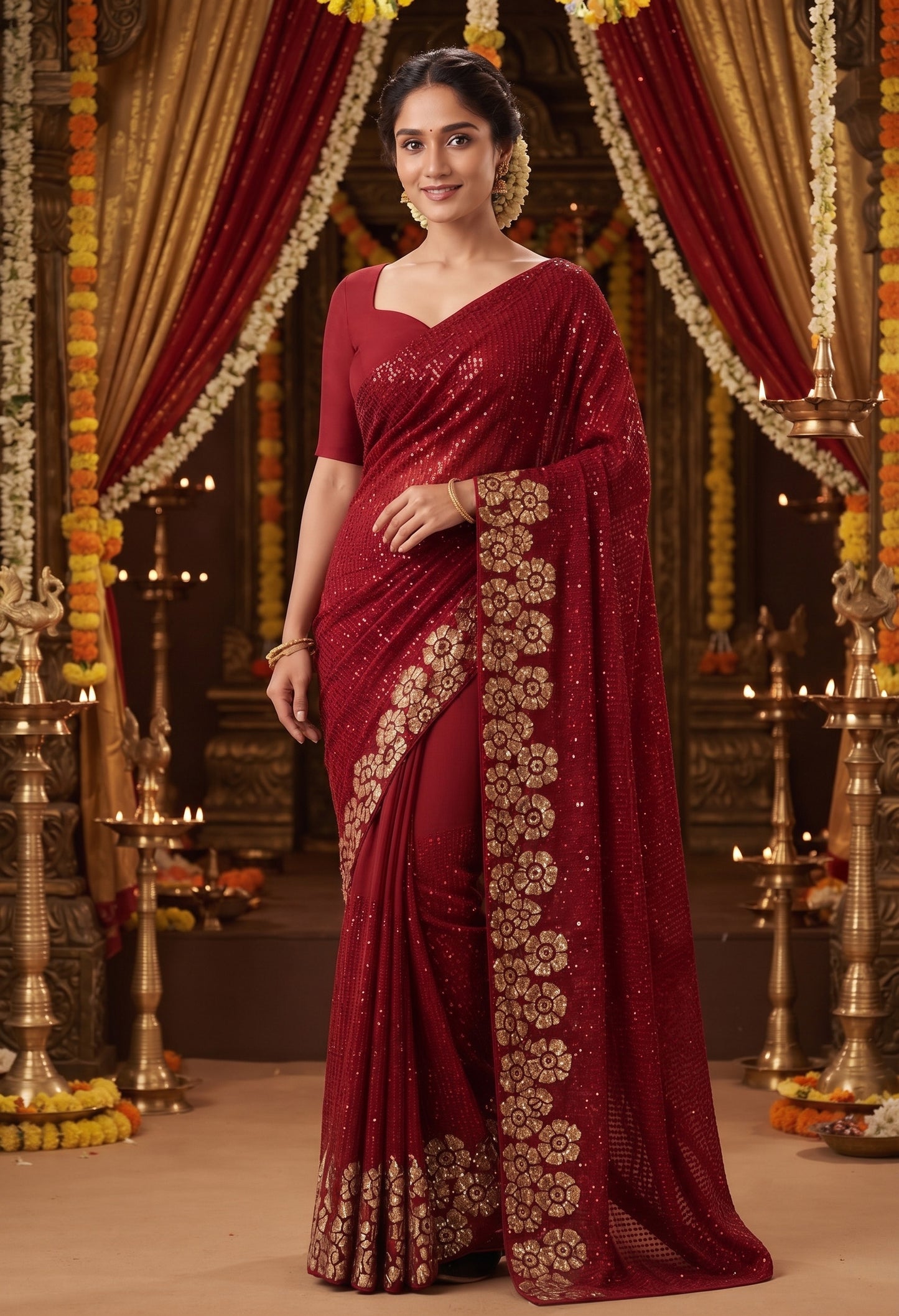 Heavy 60 Gram Georgette Sequins Work Saree