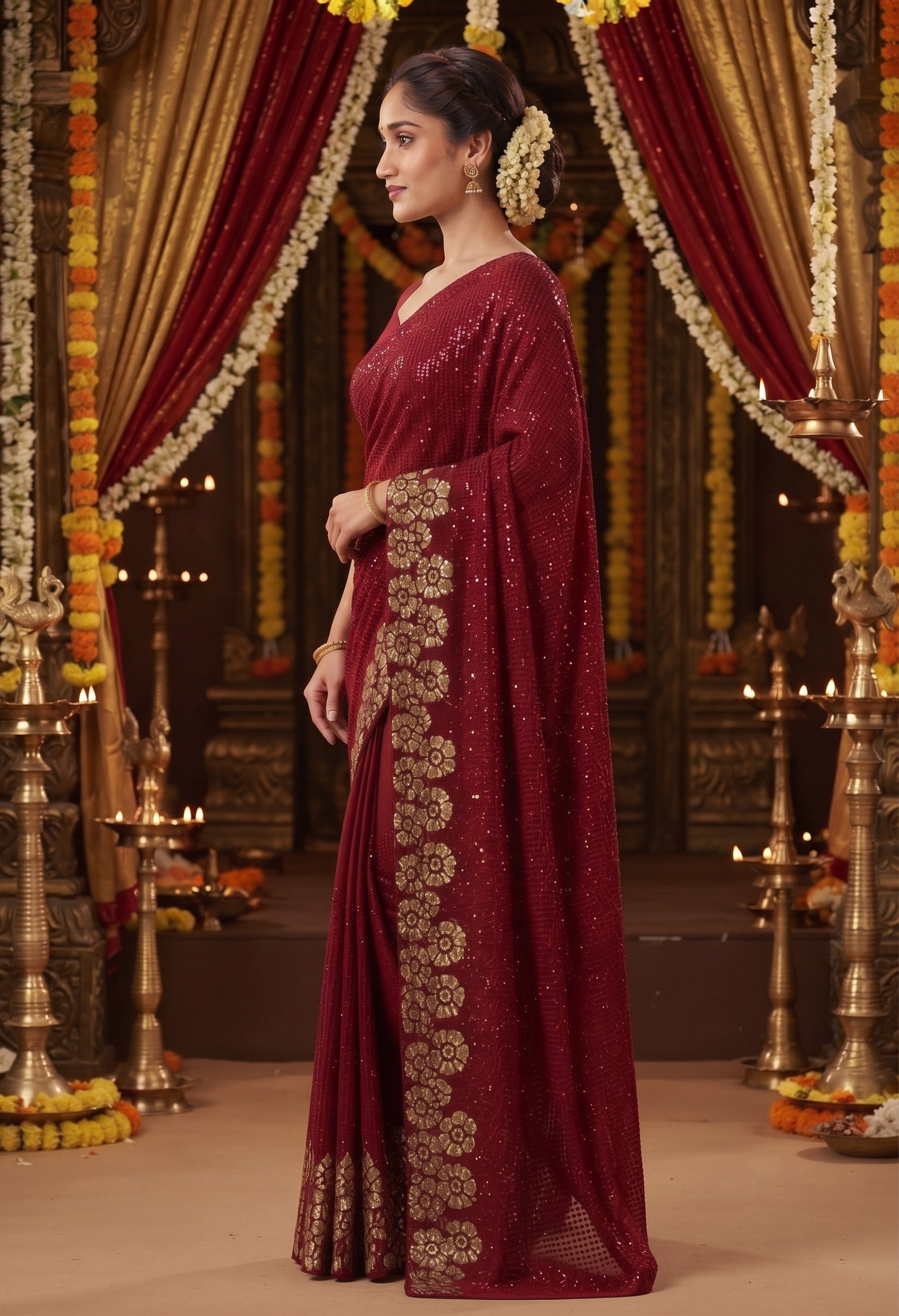 Heavy 60 Gram Georgette Sequins Work Saree