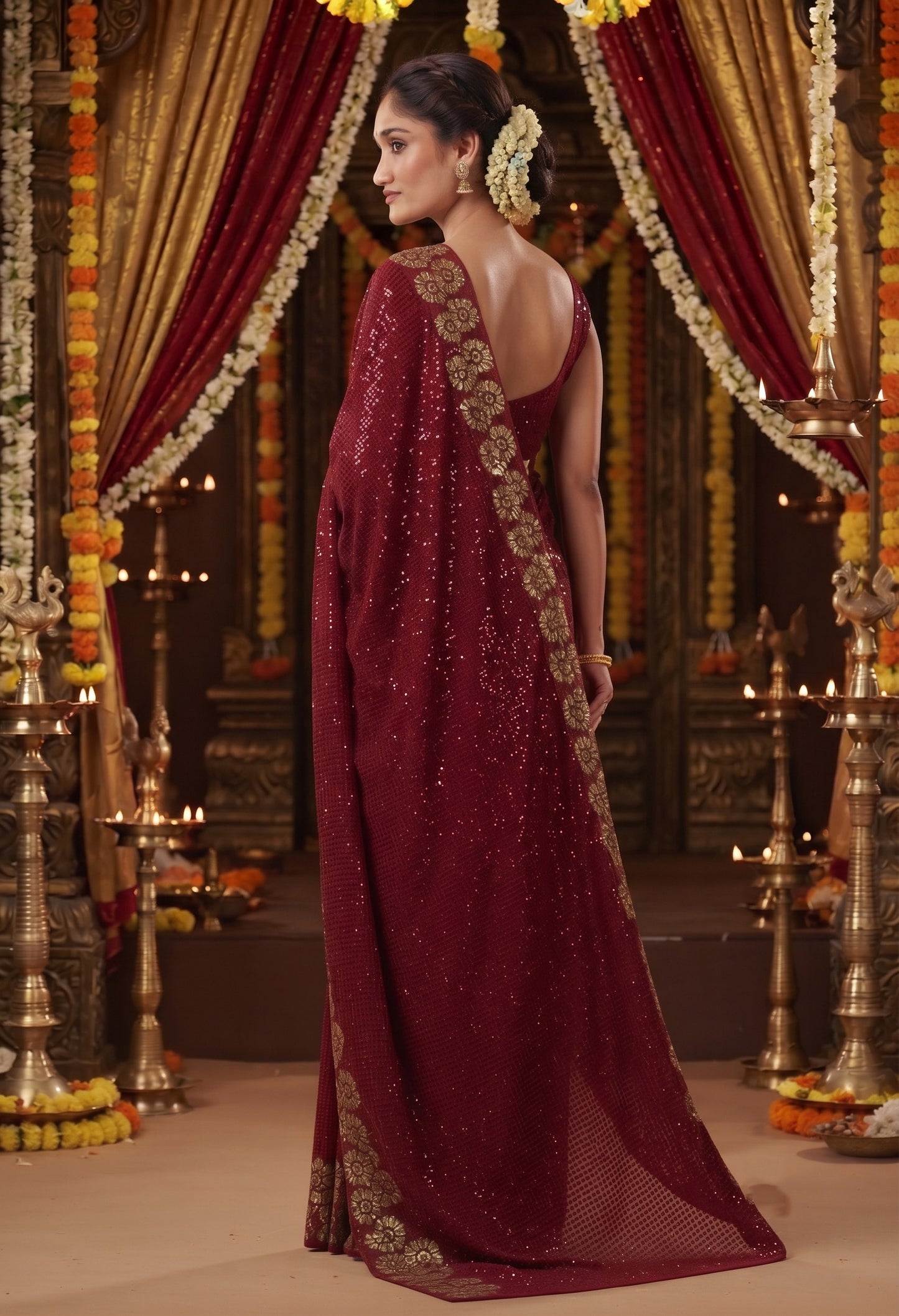 Heavy 60 Gram Georgette Sequins Work Saree