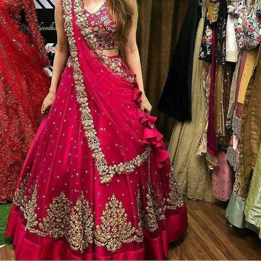 Pink Color Party Wear Georgette Lehenga Choli For Women