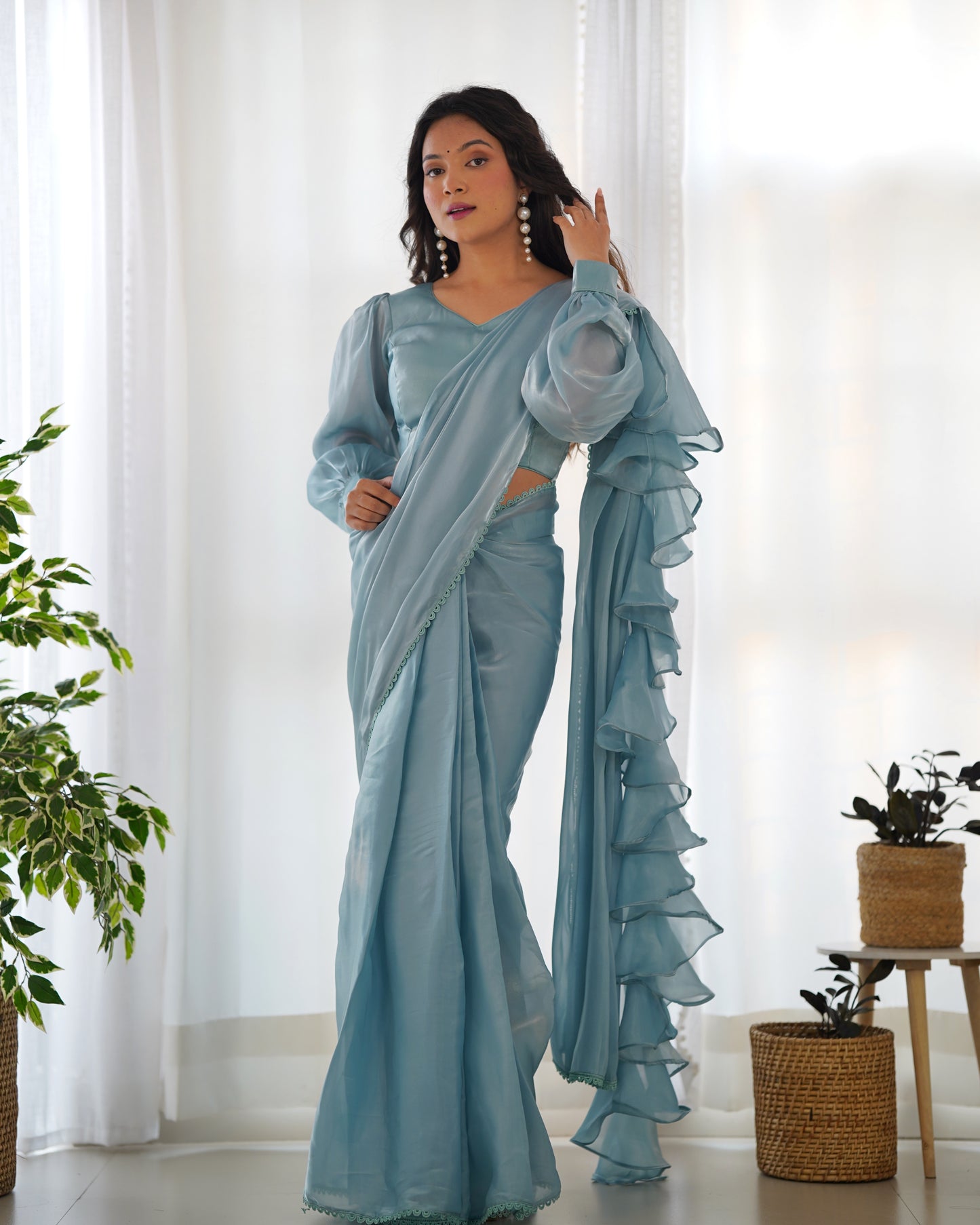 Ready To Wear Jimmy Chu Saree with Full Stitched Blouse