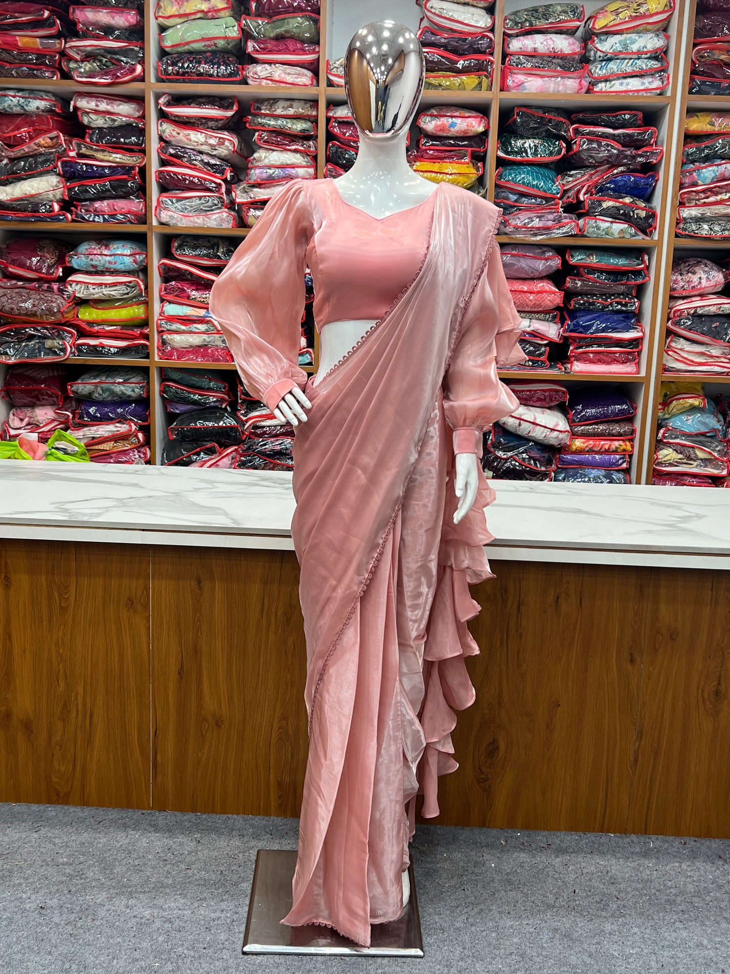 Ready To Wear Jimmy Chu Saree with Full Stitched Blouse