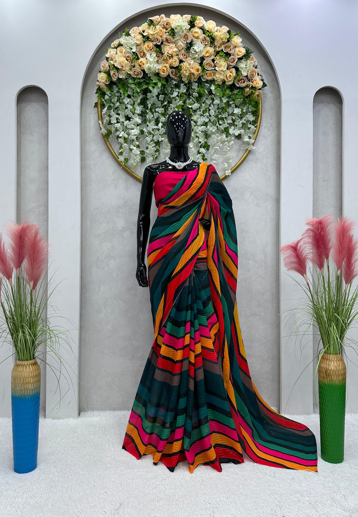 Multi Color Digital Printed Georgette Party Wear Saree with blouse