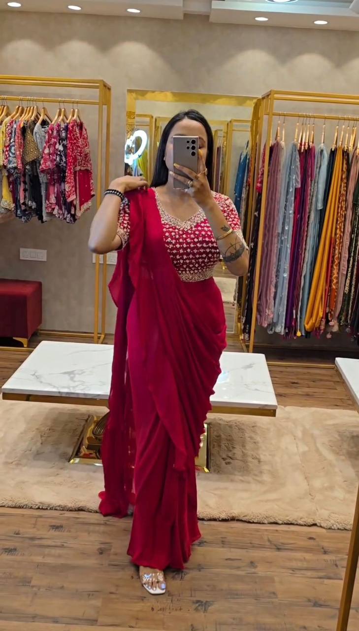 Latest Designer Ready to Wear Saree with Stitched Blouse