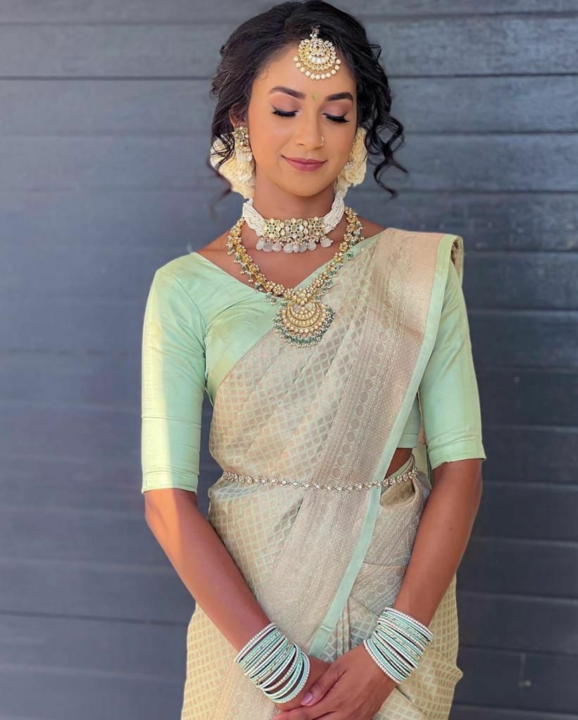 Lichi Silk Light green color saree with blouse