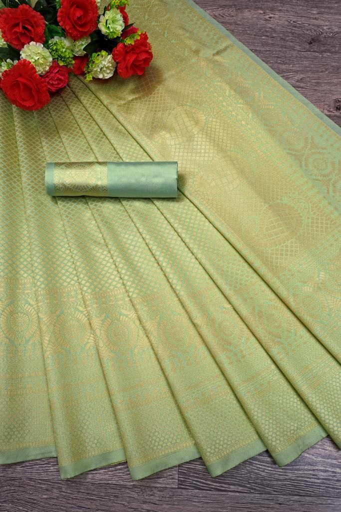 Lichi Silk Light green color saree with blouse