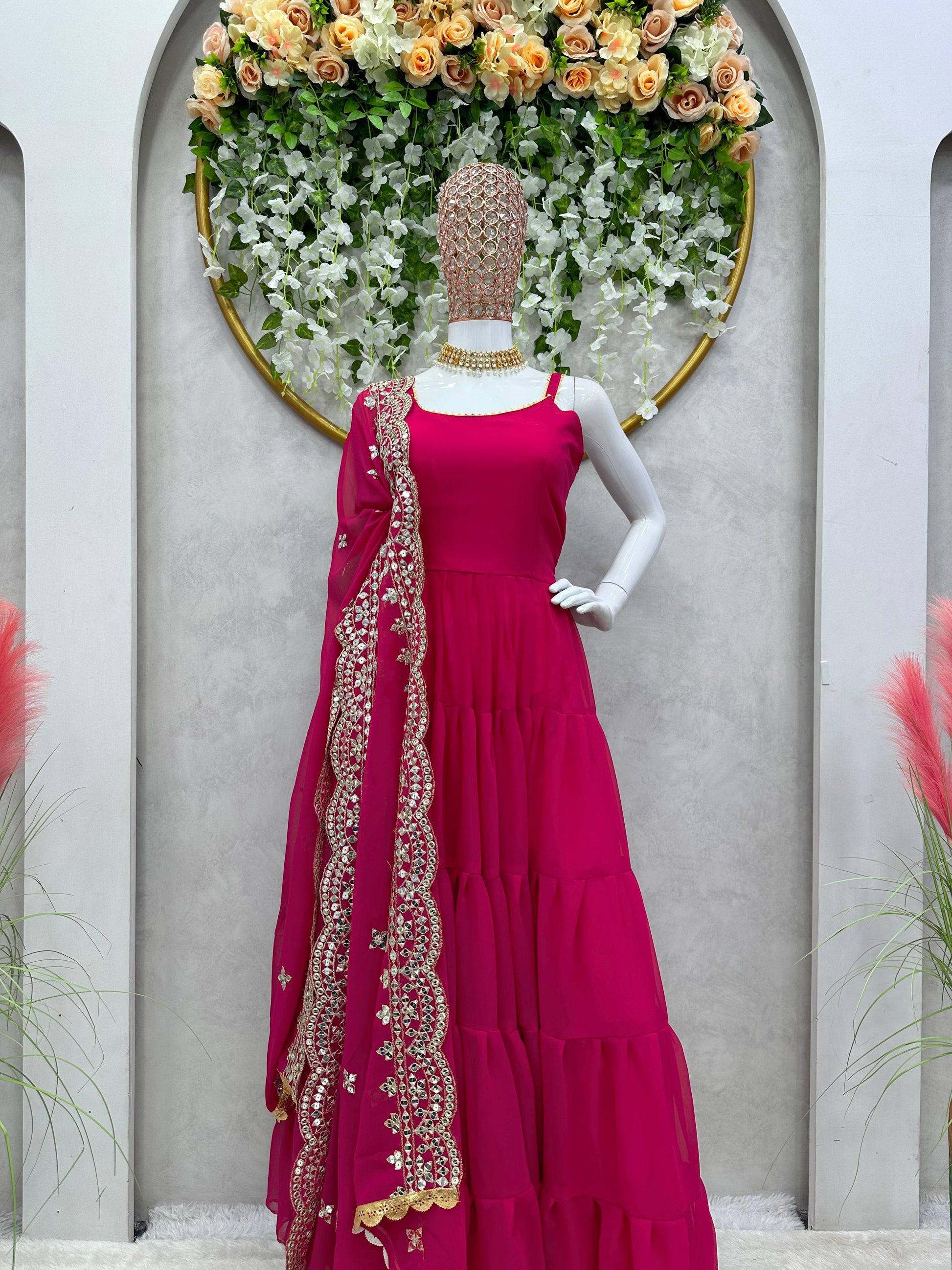 Heavily Embellished Designer Rani Pink Bridal Lehenga Gown Dress – Nameera  by Farooq
